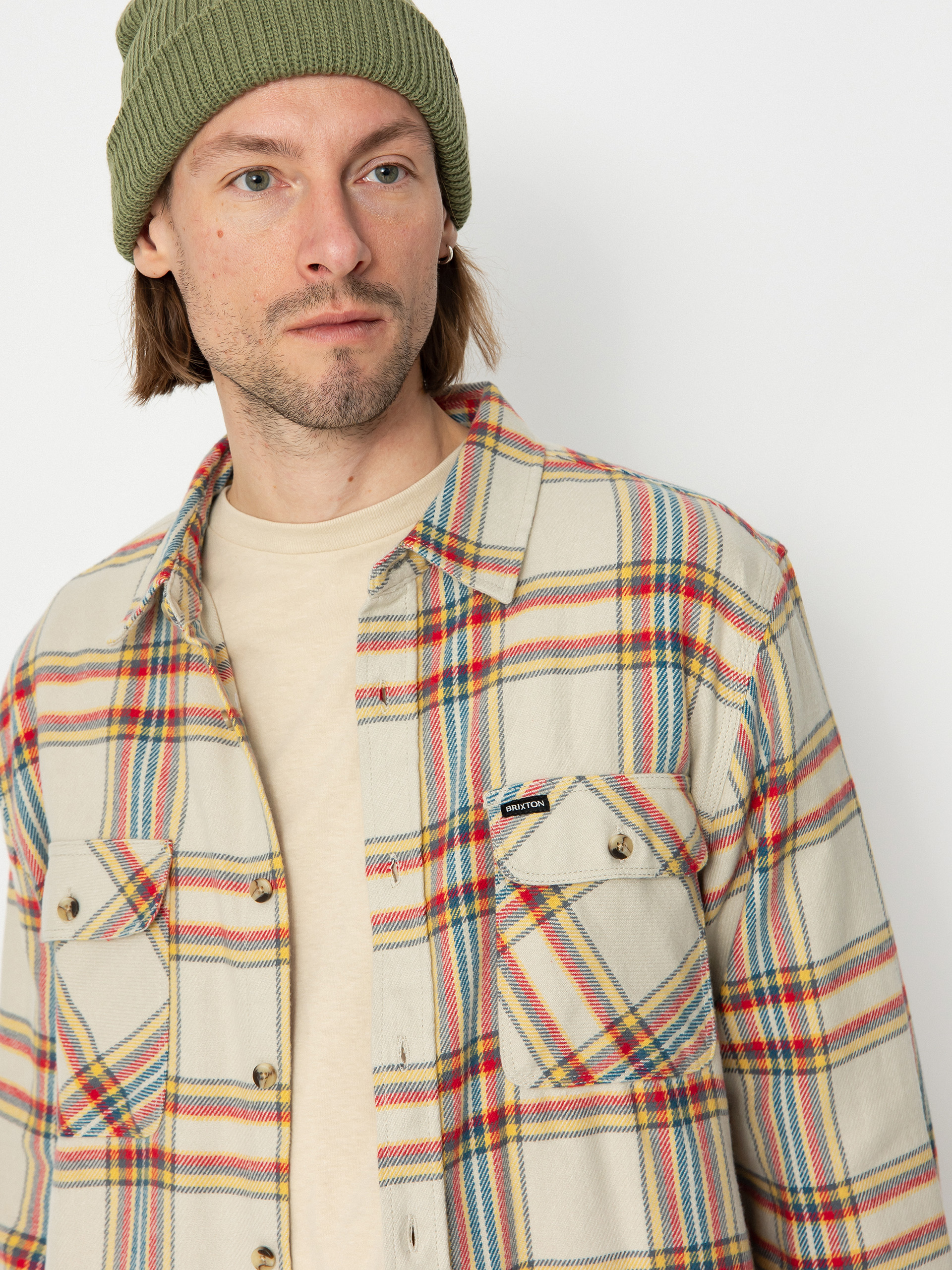 Brixton Bowery Flannel Ls Ing (white smoke/yellow/casa red)