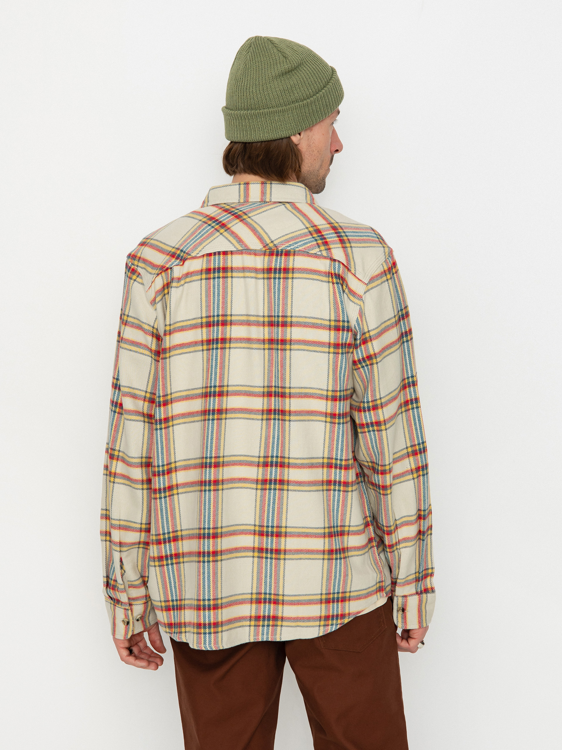 Brixton Bowery Flannel Ls Ing (white smoke/yellow/casa red)