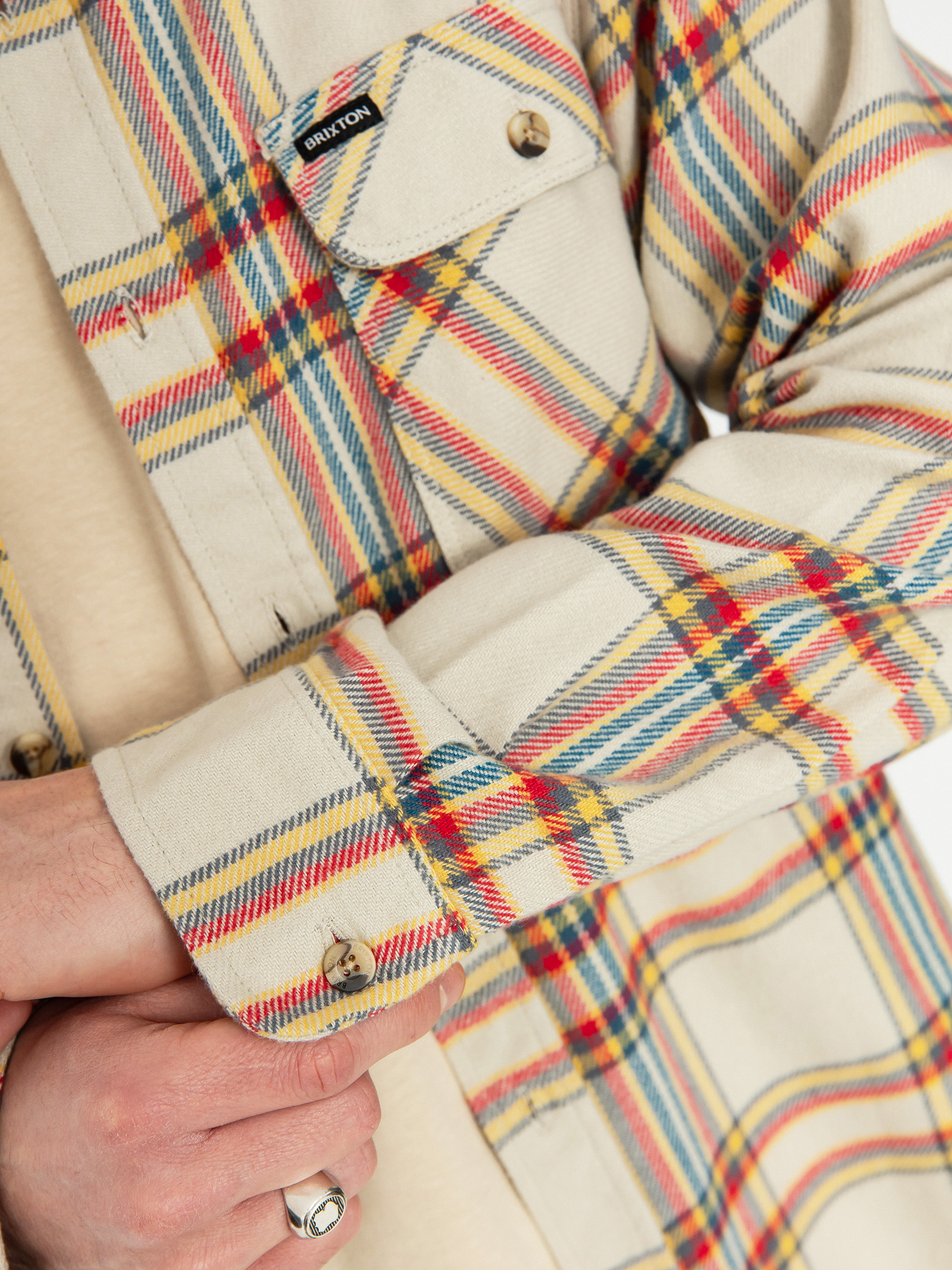 Brixton Bowery Flannel Ls Ing (white smoke/yellow/casa red)