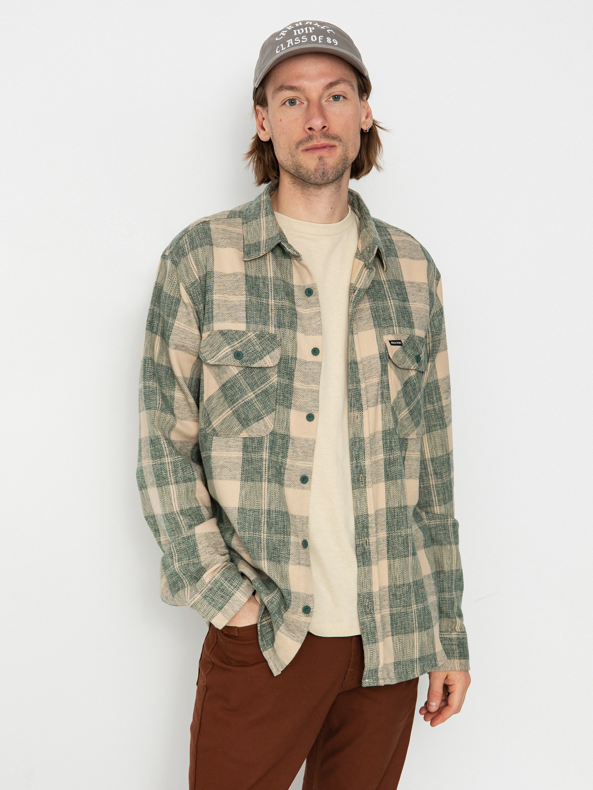 Brixton Bowery Stretch Wr Flannel Ing (trekking green/oatmilk)