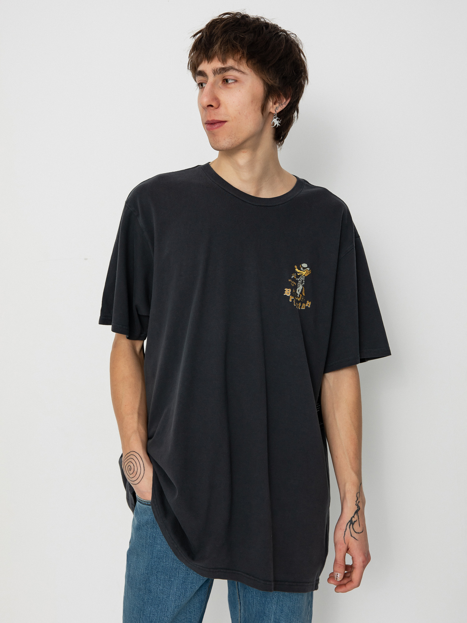 Brixton Oakwood Stt Póló (black worn wash)