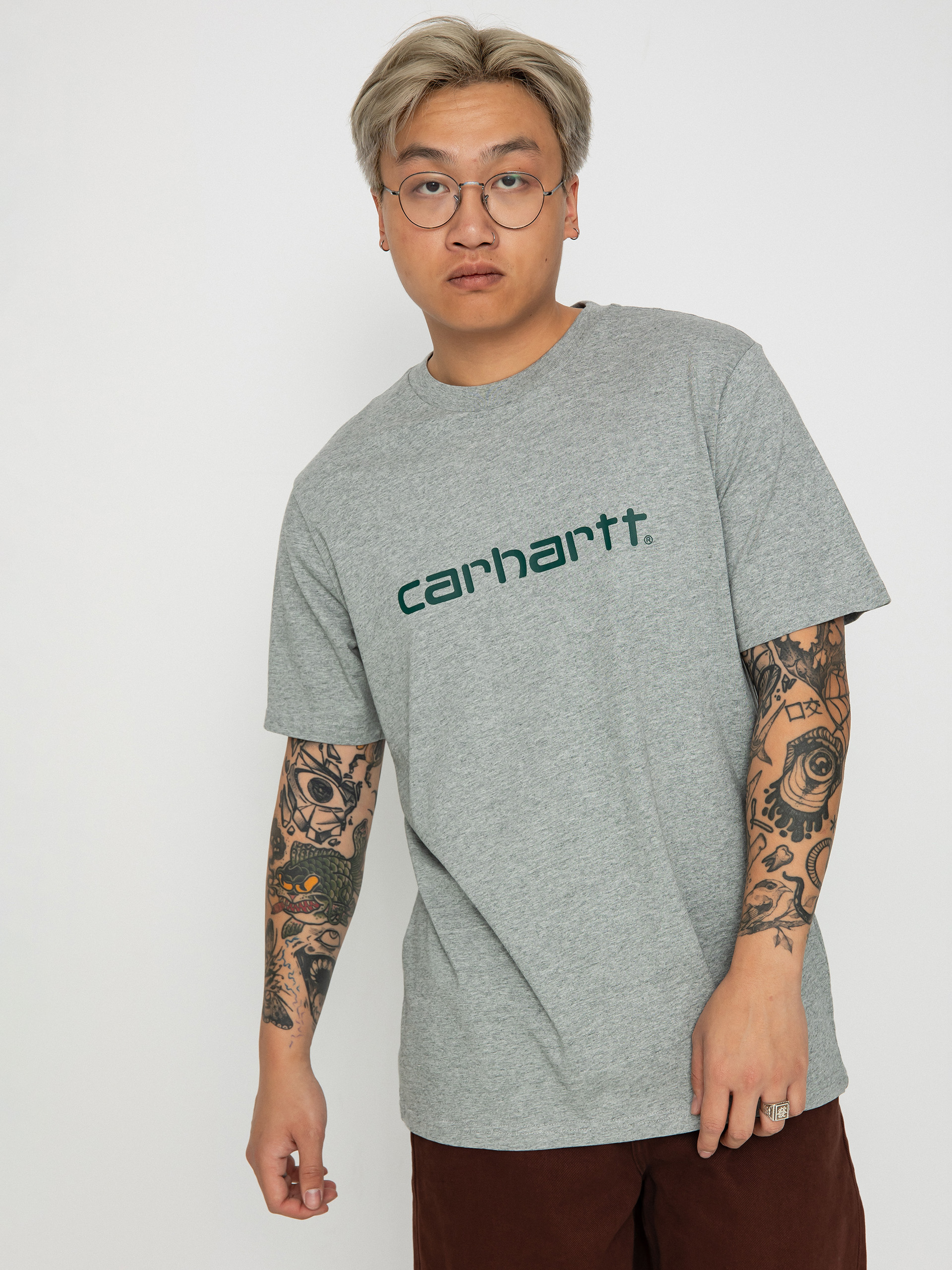 Carhartt WIP Script Póló (grey heather/chervil)