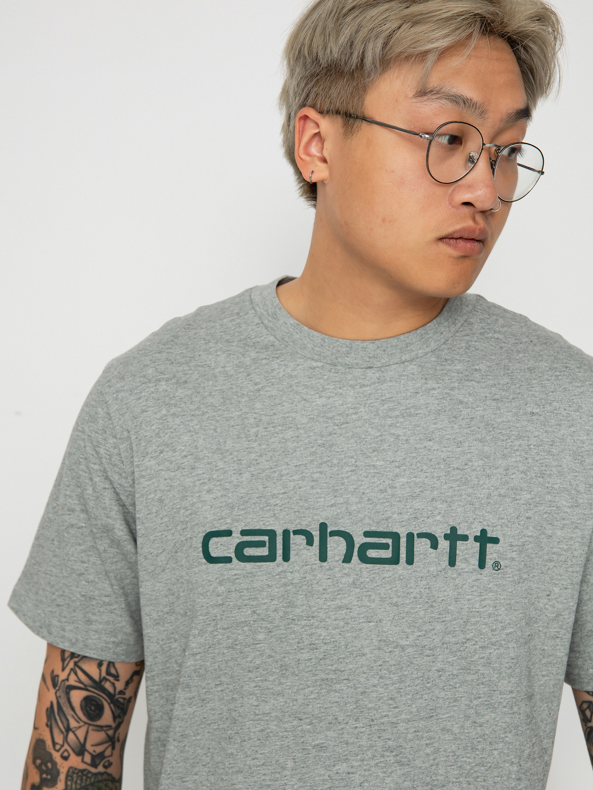 Carhartt WIP Script Póló (grey heather/chervil)