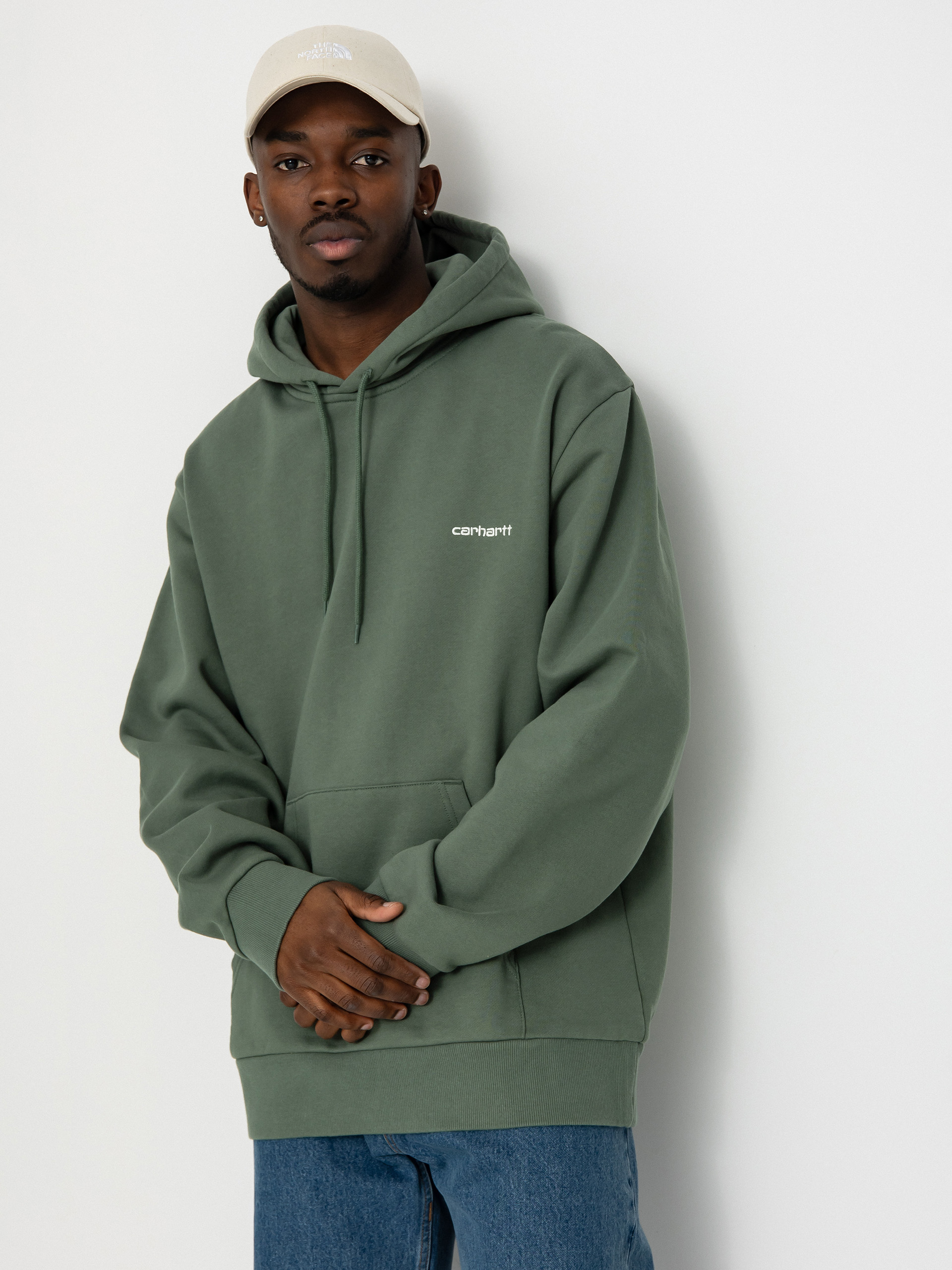 Carhartt WIP Script Embroidery HD Kapucnis pulóver (park/white)