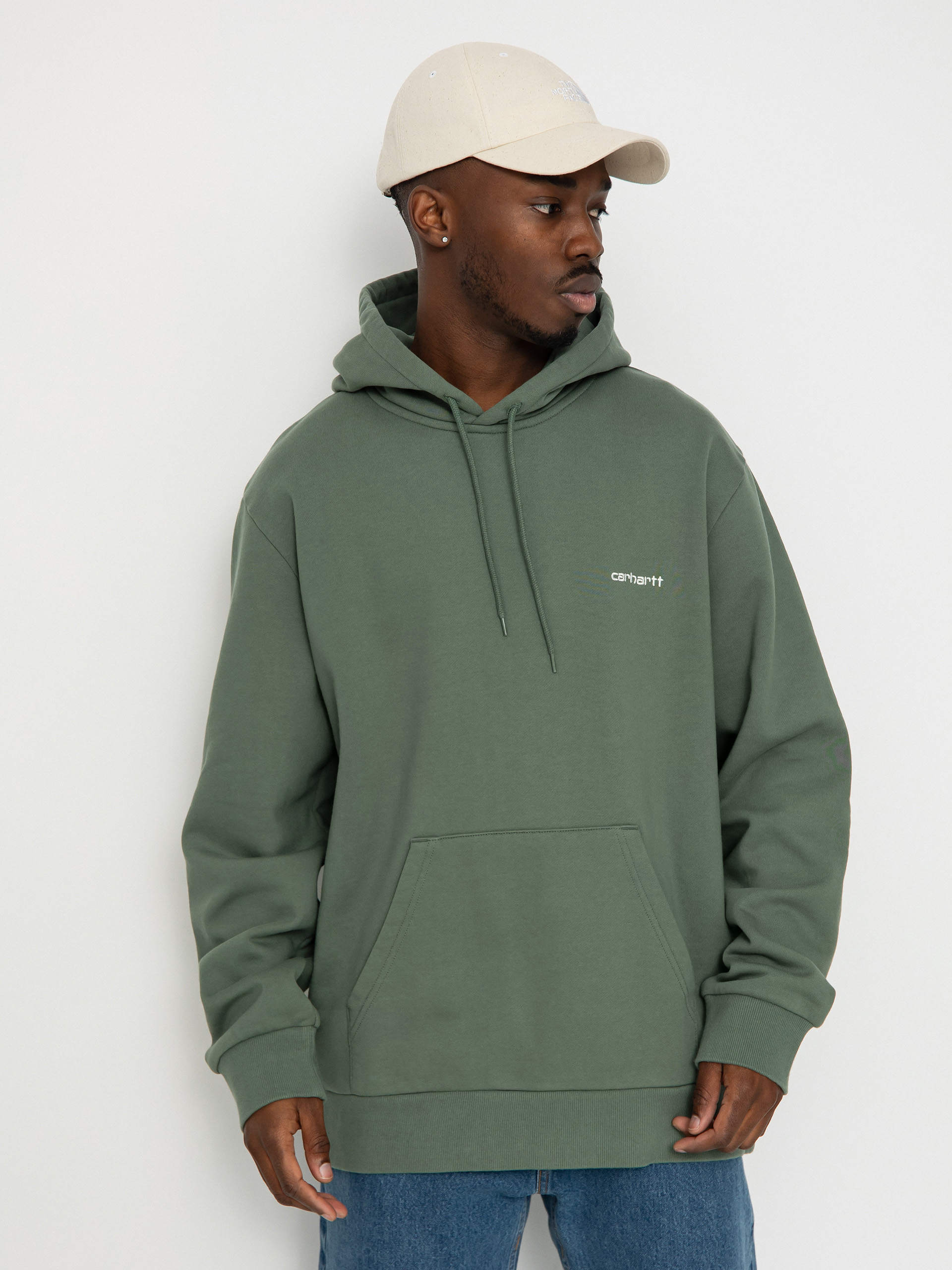 Carhartt WIP Script Embroidery HD Kapucnis pulóver (park/white)