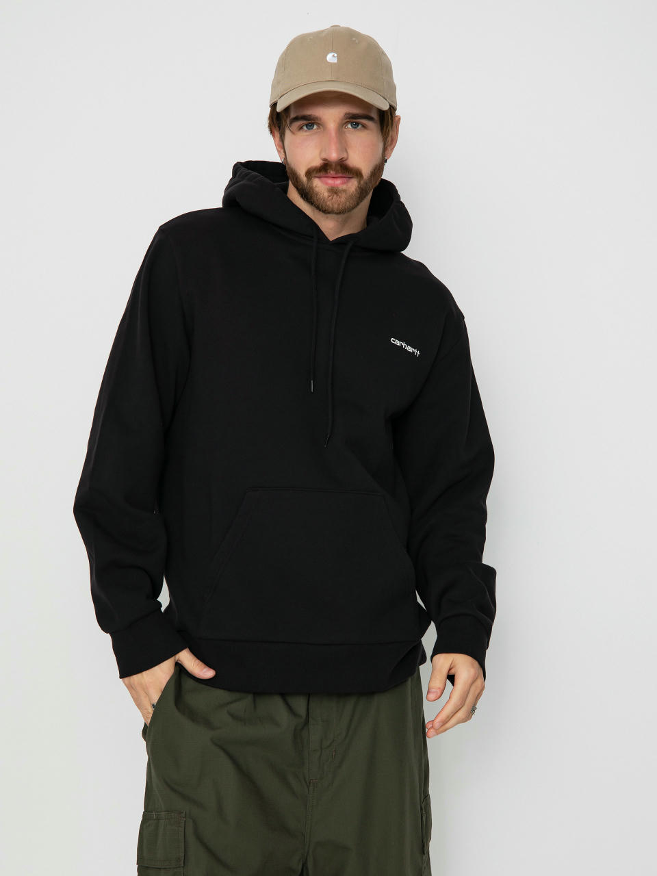 Carhartt WIP Script Embroidery HD Kapucnis pulóver (black/white)