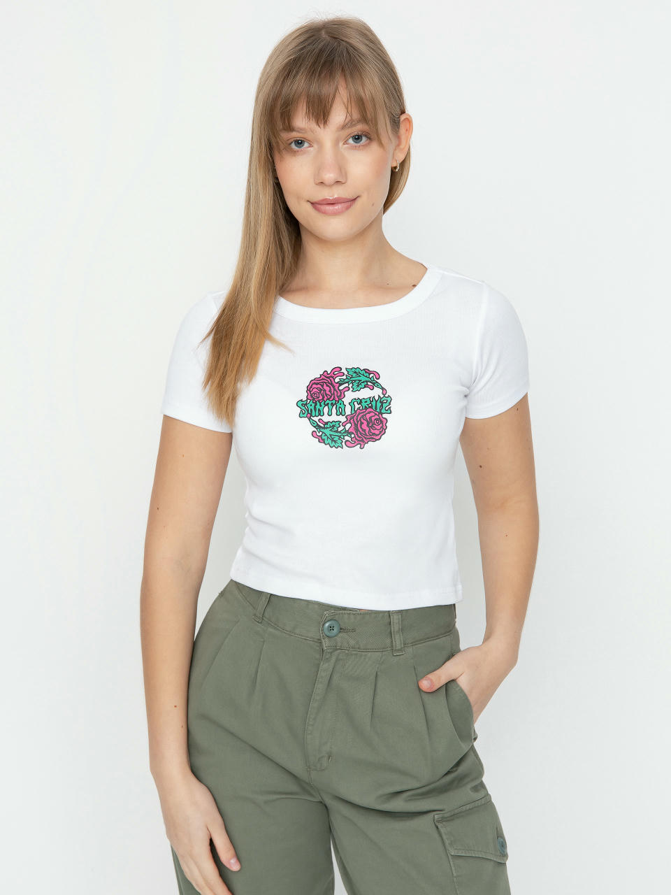 Póló Santa Cruz Dressen Rose Crew Two Front Wmn (white)