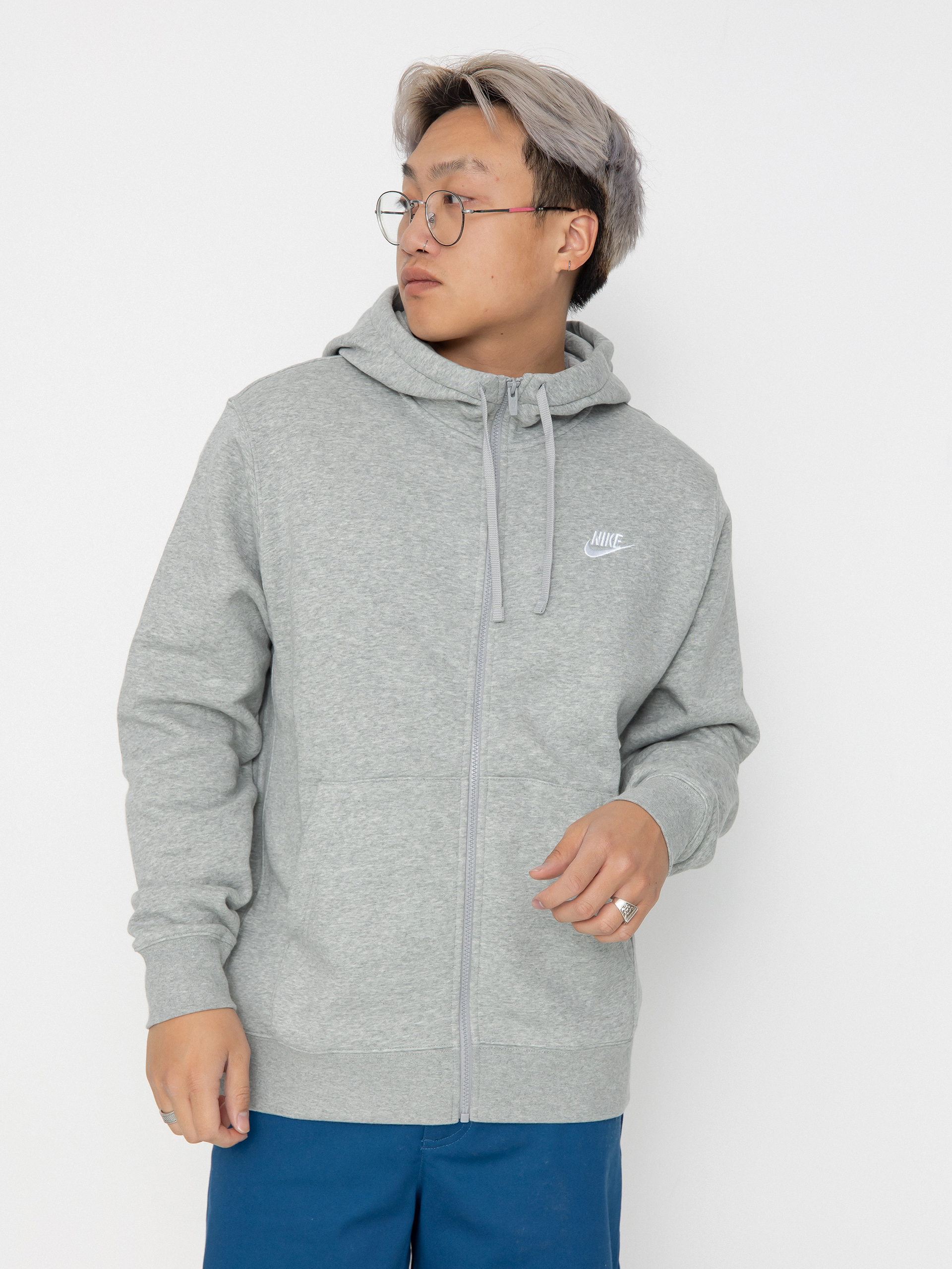 Nike SB Sportswear Club ZHD Kapucnis pulóver (dk grey heather/matte silver/white)