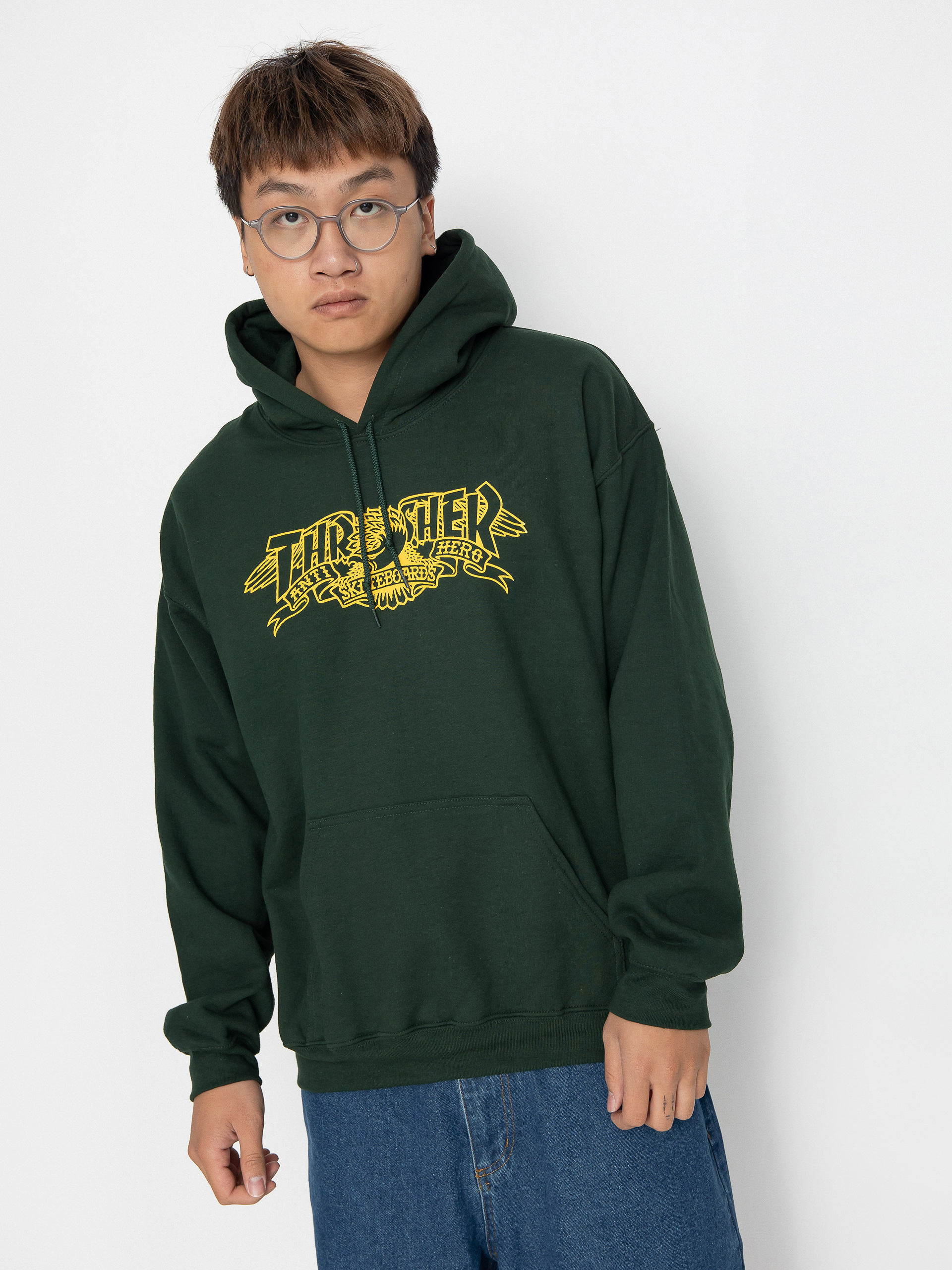 Thrasher Mag Banner HD Kapucnis pulóver (forest green)