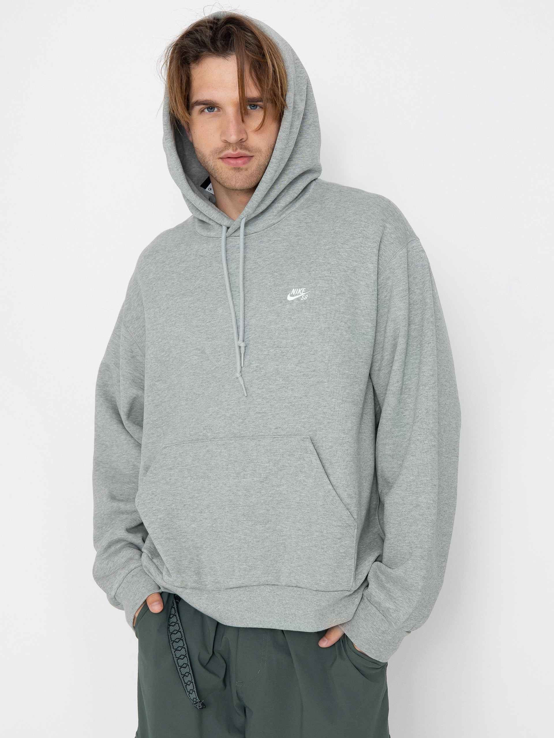 Nike SB Essential Logo HD Kapucnis pulóver (dk grey heather/white)