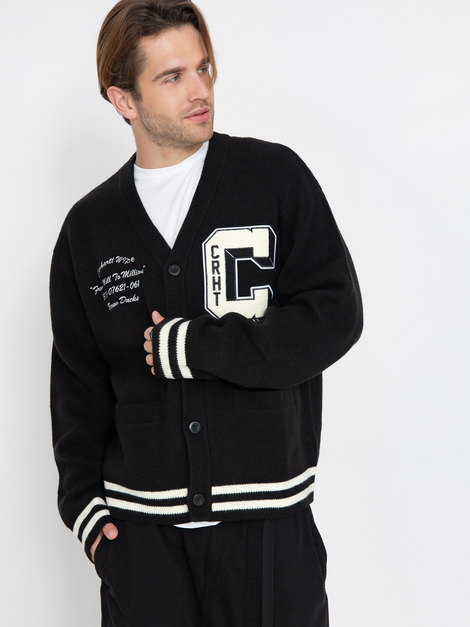 Carhartt WIP Brown Ducks Cardigan Pulóver (black/wax)