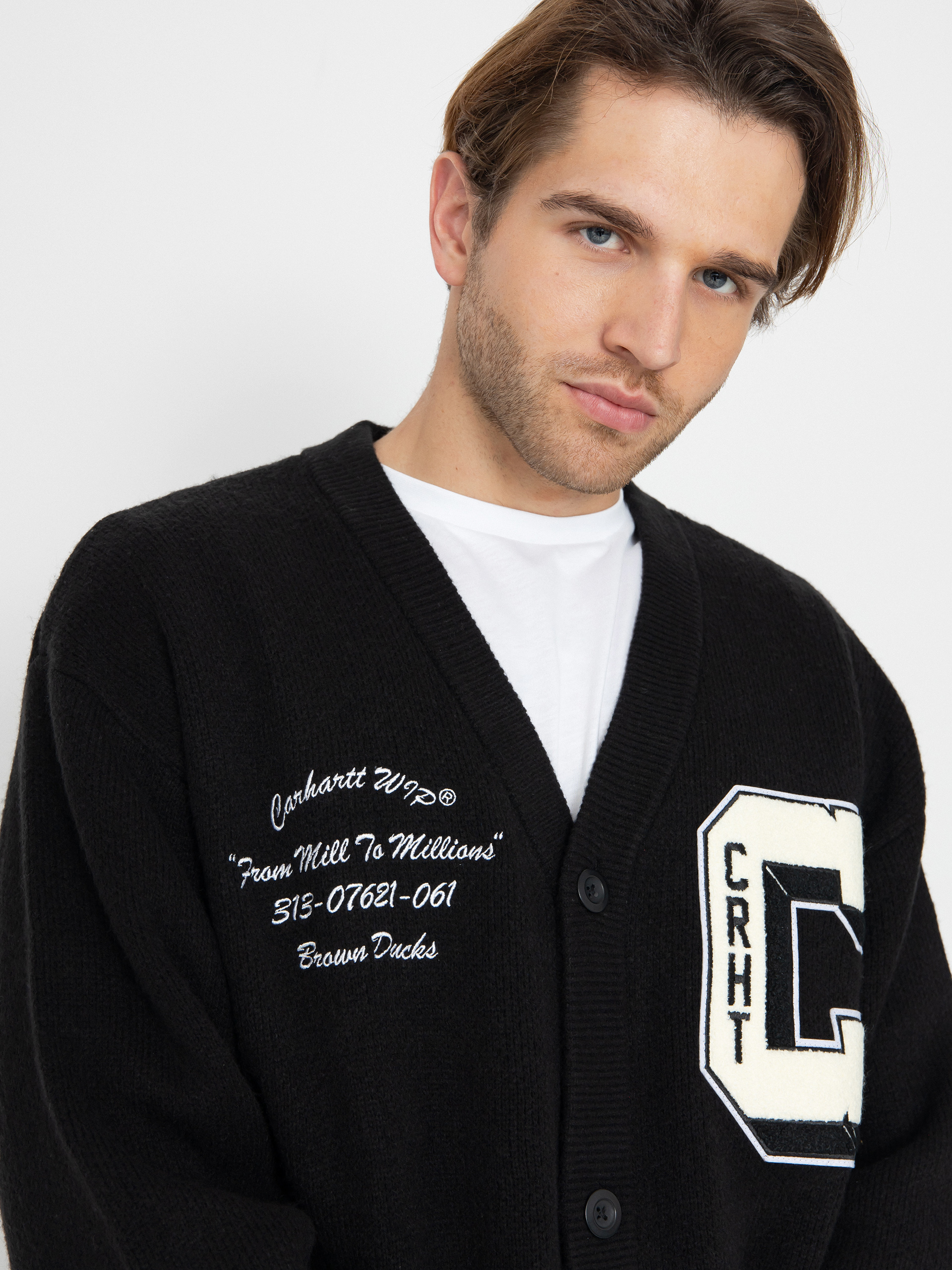 Carhartt WIP Brown Ducks Cardigan Pulóver (black/wax)