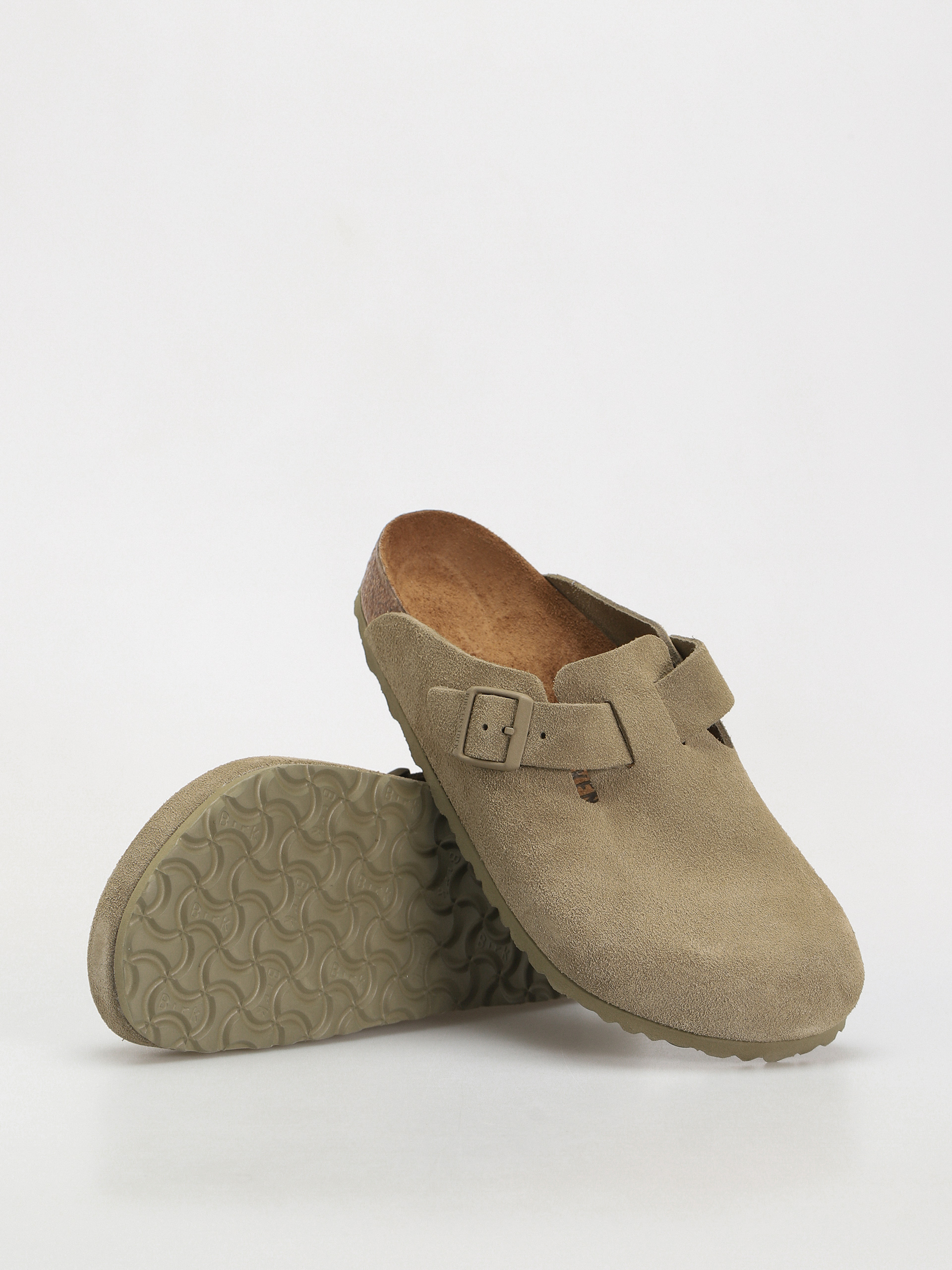 Birkenstock Boston Suede Leather Regular Flip-flop papucsok (faded khaki)
