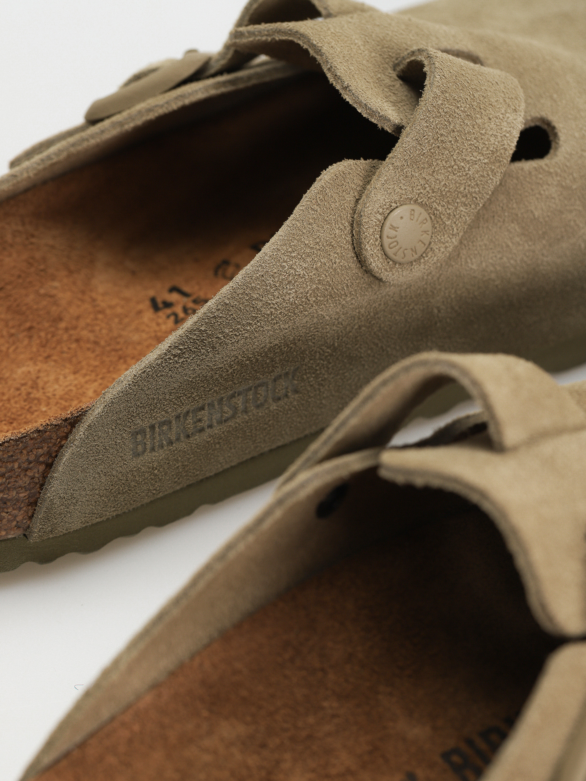 Birkenstock Boston Suede Leather Regular Flip-flop papucsok (faded khaki)