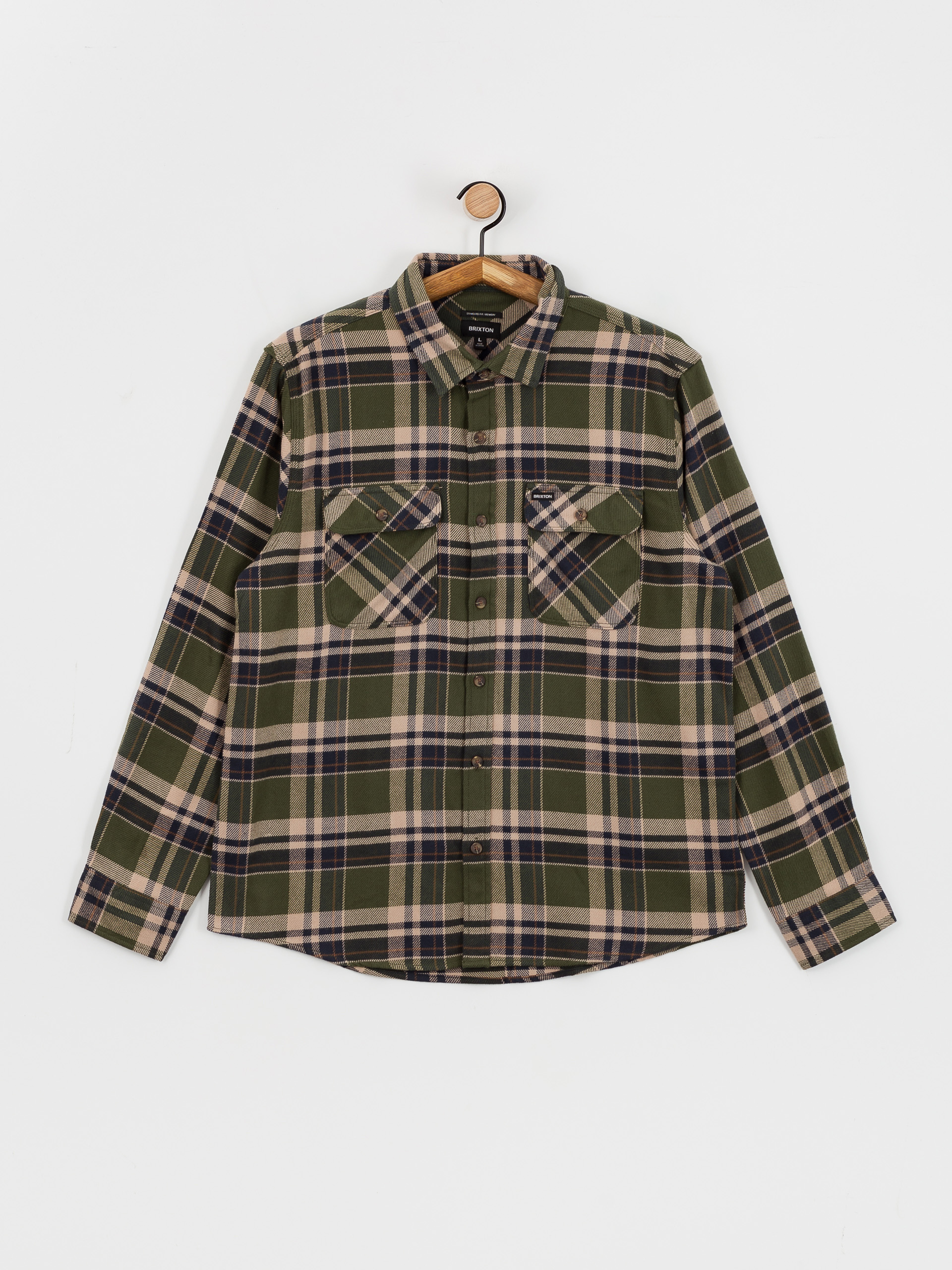 Brixton Bowery Flannel Ls Ing (cypress green/washed navy/whit)