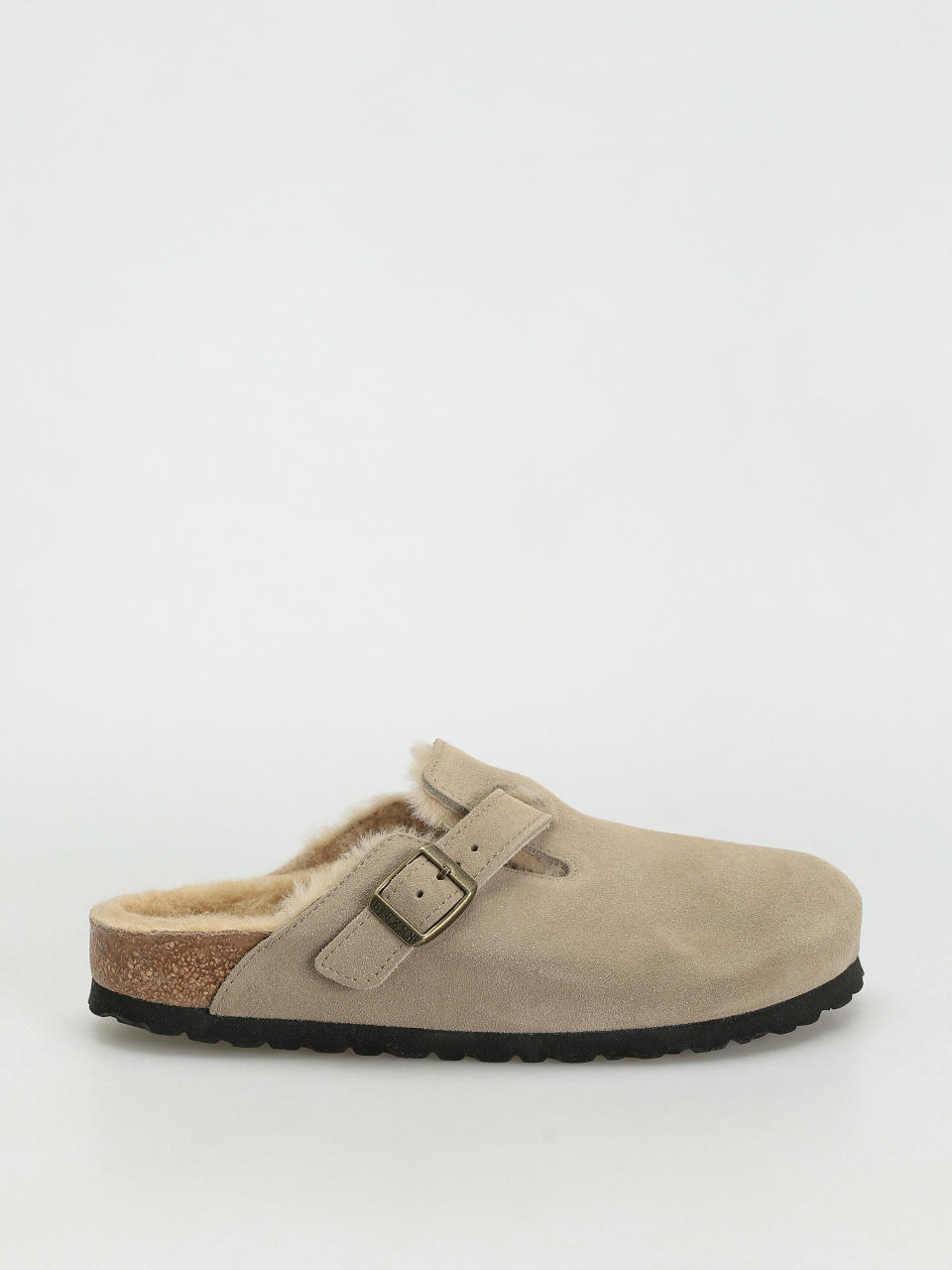 Birkenstock Boston Shearling Suede Leather Fur Narrow Wmn Flip-flop papucsok (taupe)