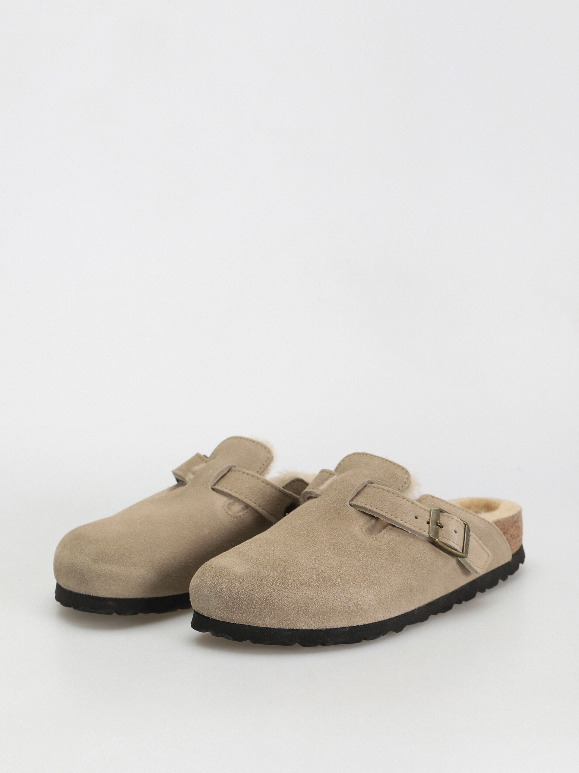 Birkenstock Boston Shearling Suede Leather Fur Narrow Wmn Flip-flop papucsok (taupe)