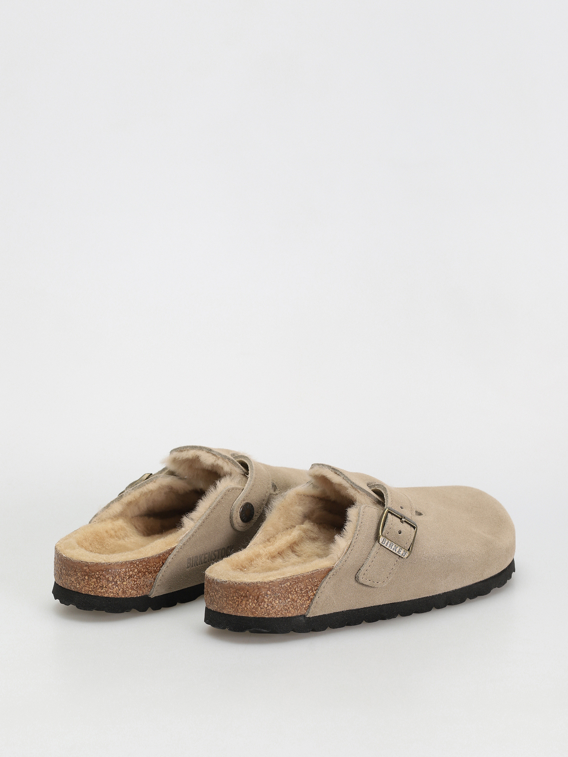 Birkenstock Boston Shearling Suede Leather Fur Narrow Wmn Flip-flop papucsok (taupe)