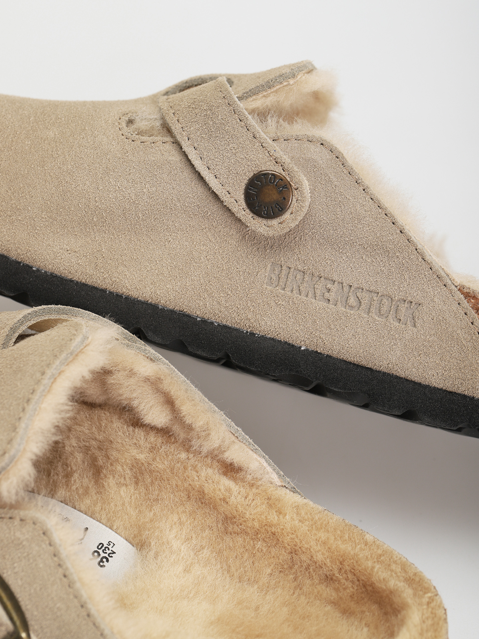 Birkenstock Boston Shearling Suede Leather Fur Narrow Wmn Flip-flop papucsok (taupe)