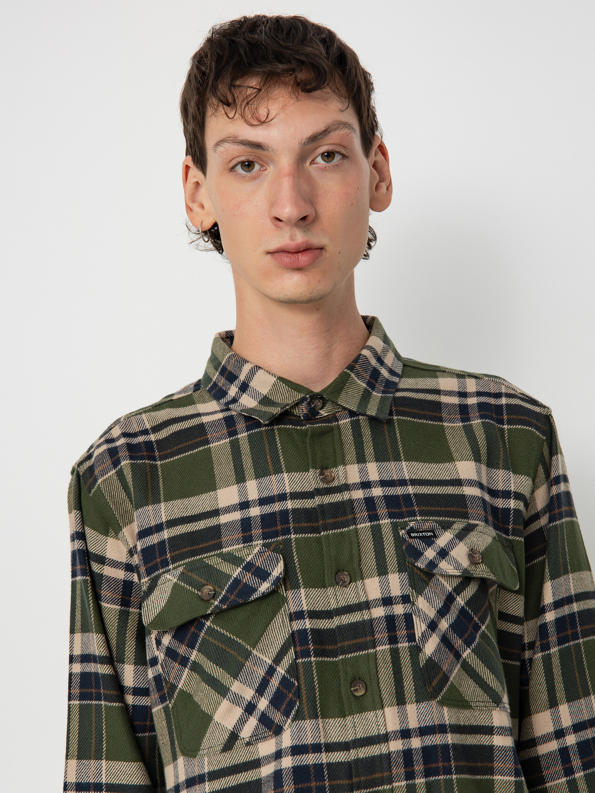 Brixton Bowery Flannel Ls Ing (cypress green/washed navy/whit)