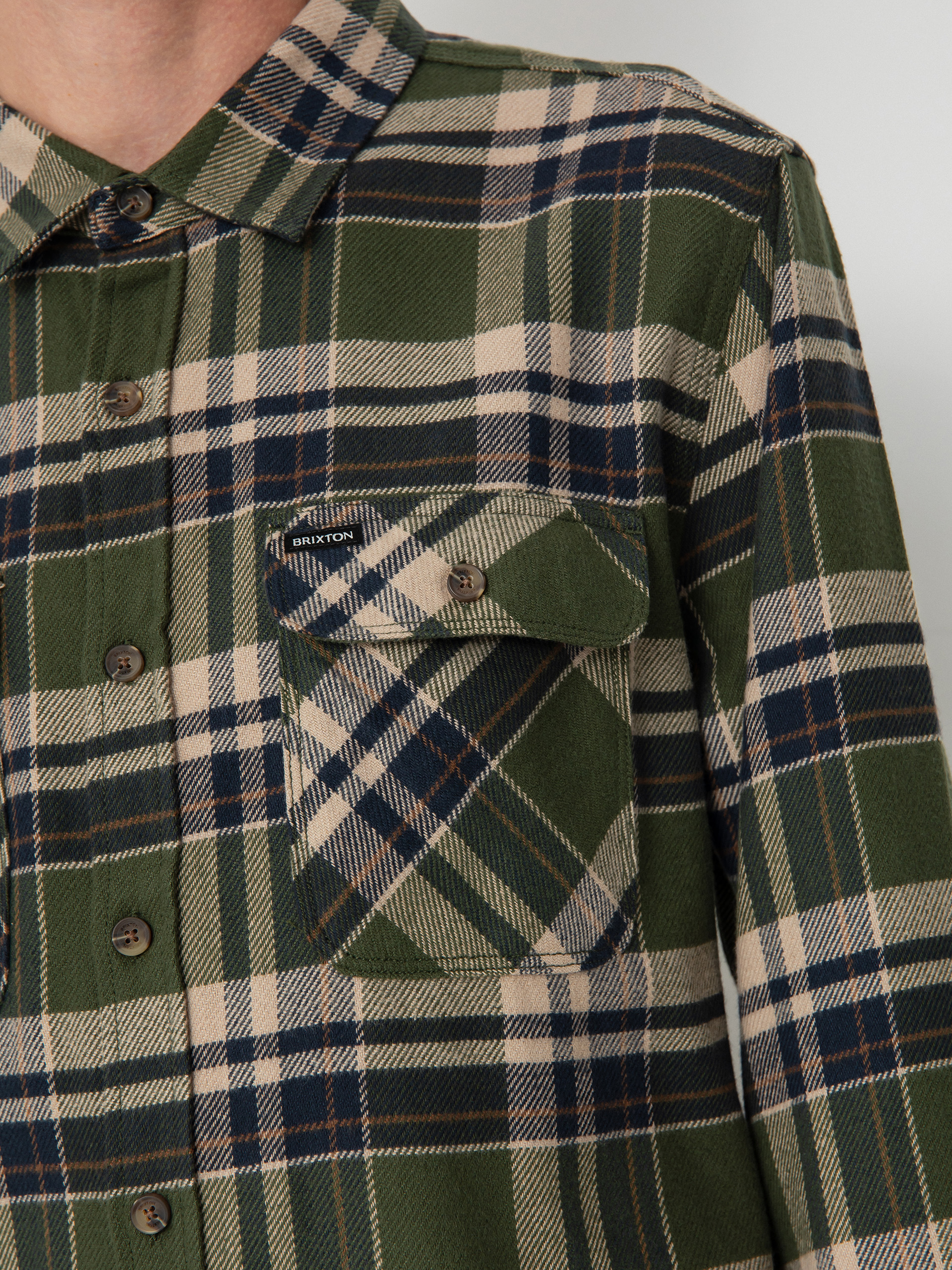 Brixton Bowery Flannel Ls Ing (cypress green/washed navy/whit)