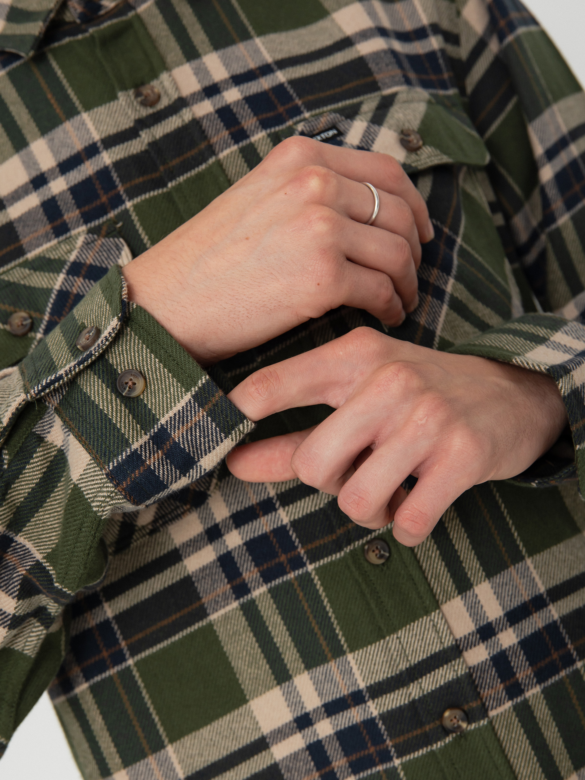 Brixton Bowery Flannel Ls Ing (cypress green/washed navy/whit)