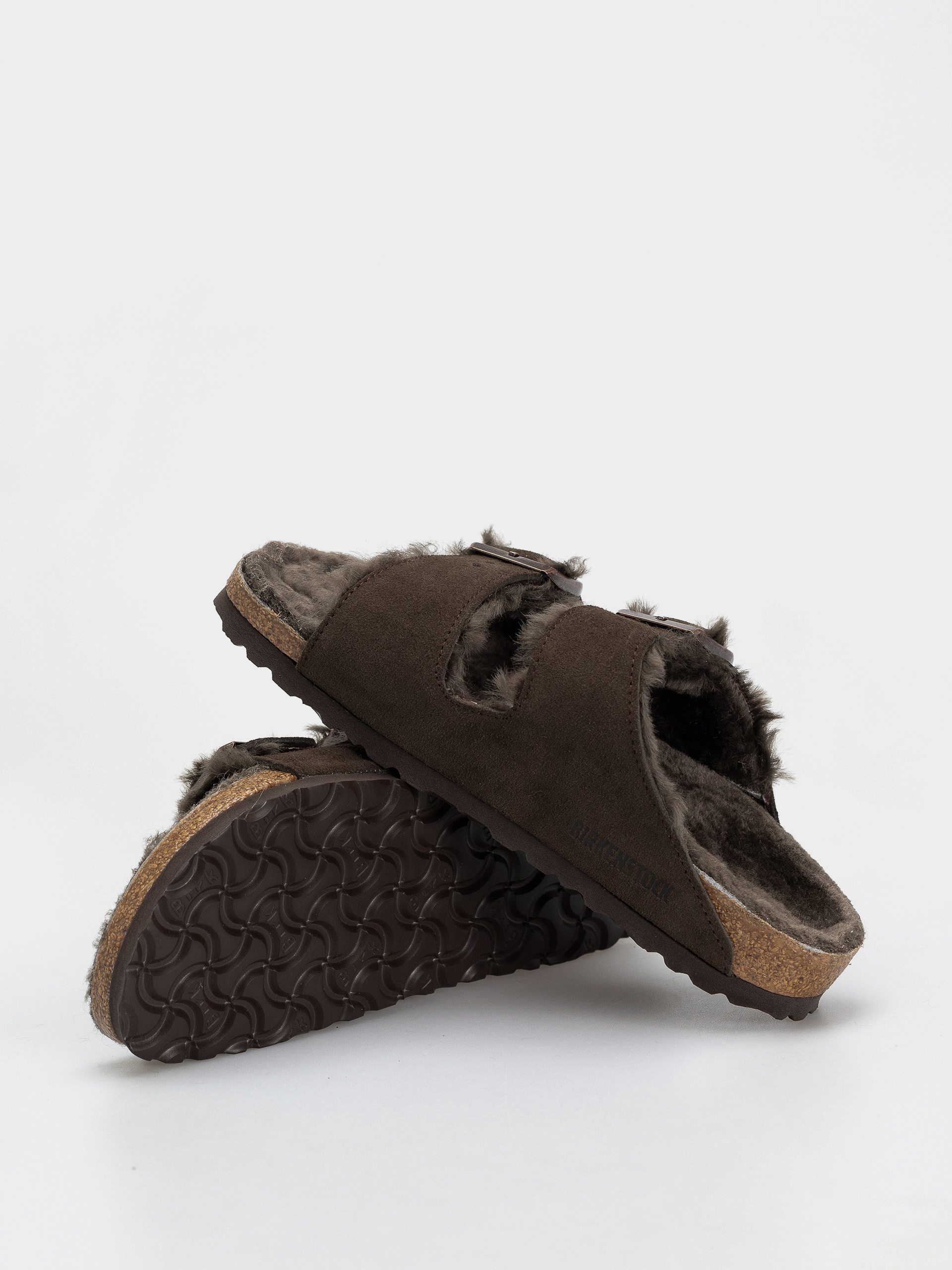 Birkenstock Arizona Shearling Suede Leather Fur Narrow Wmn Flip-flop papucsok (mocha)