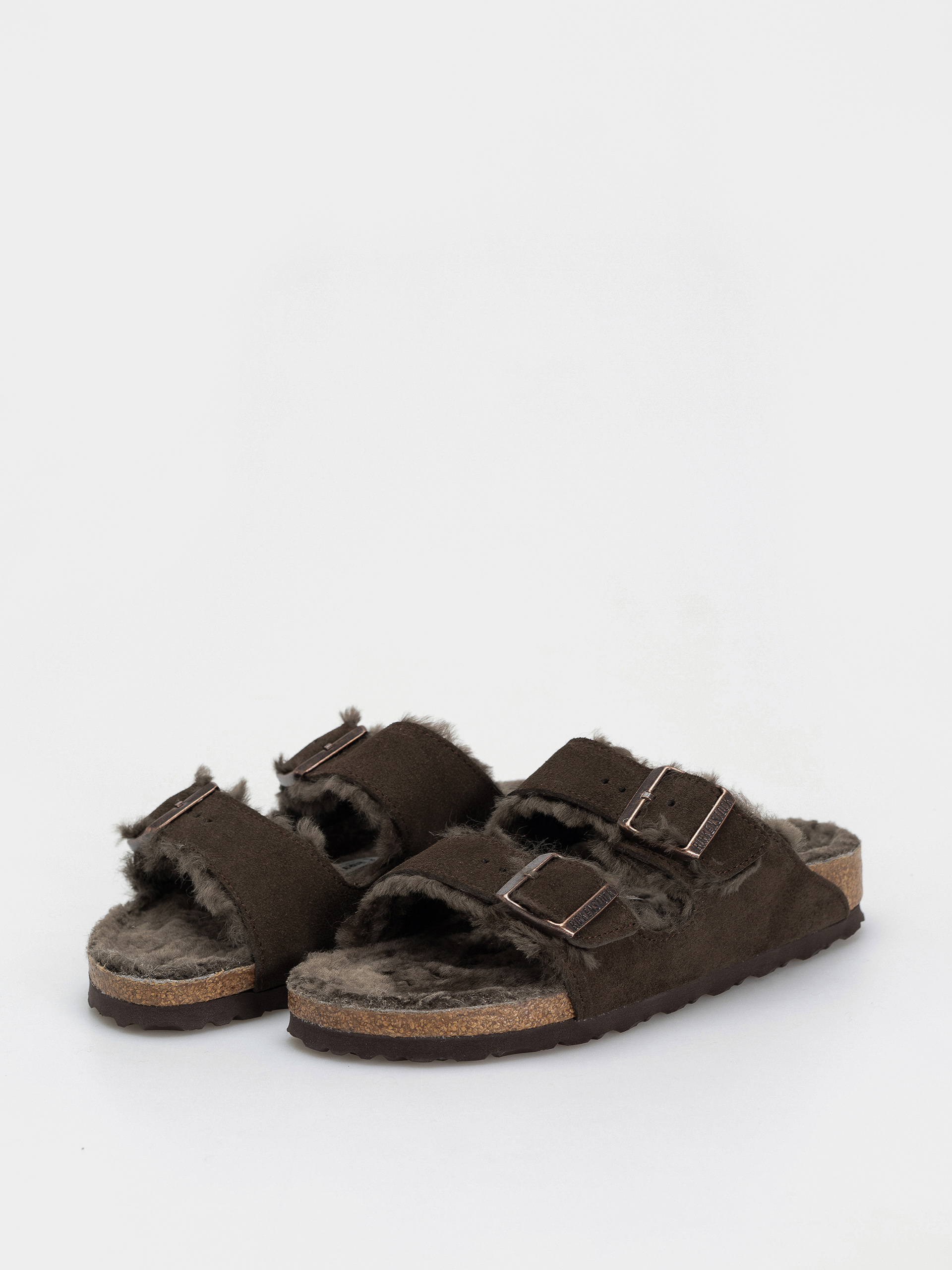 Birkenstock Arizona Shearling Suede Leather Fur Narrow Wmn Flip-flop papucsok (mocha)