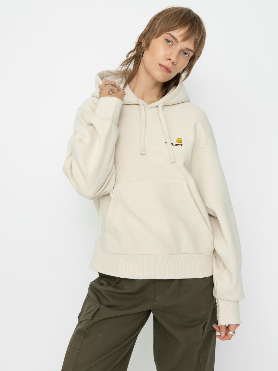 Kapucnis pulóver Carhartt WIP American Script HD Wmn (moonbeam)