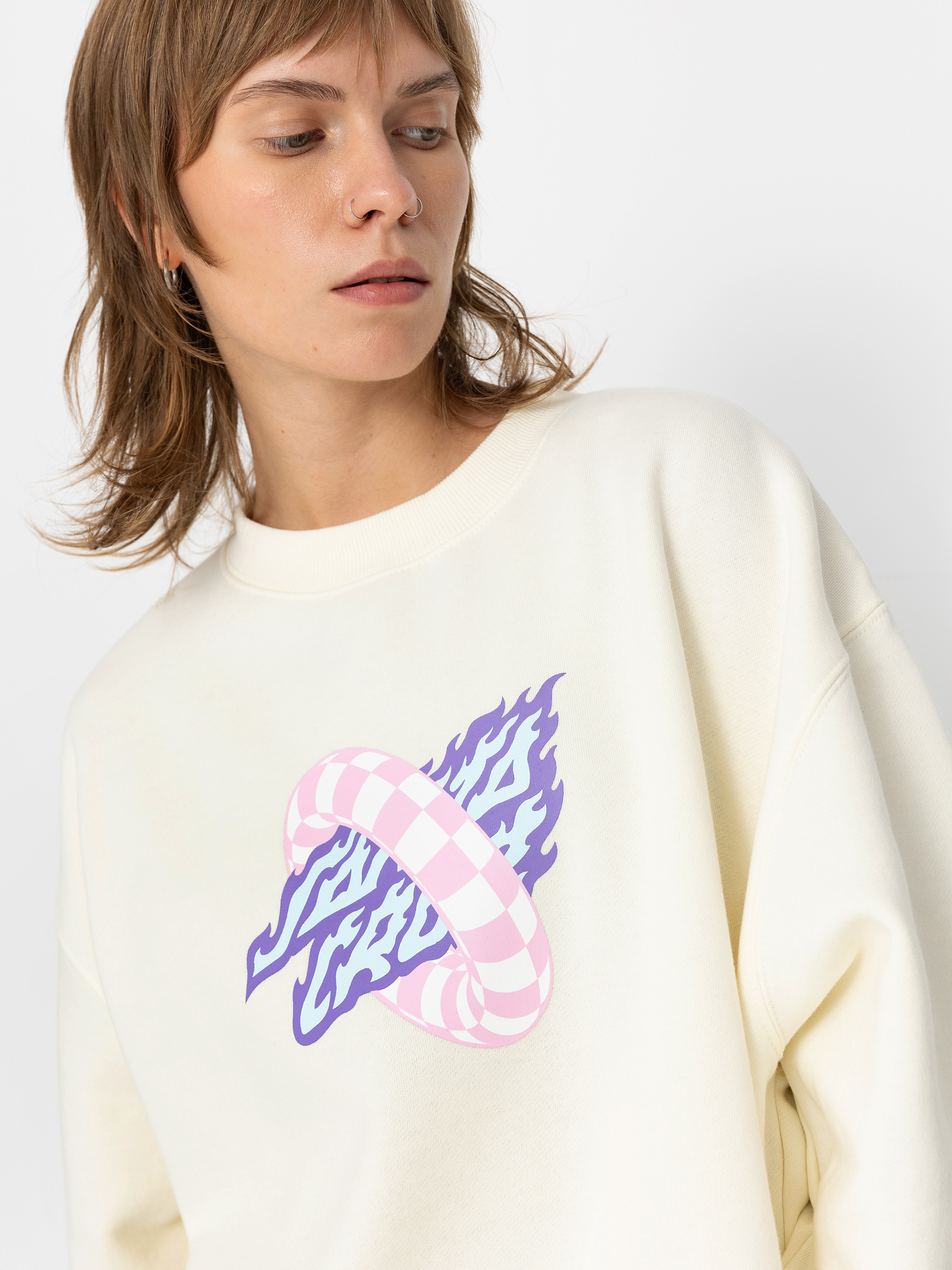 Santa Cruz Goal Flame Front Wmn Pulóver (off white)