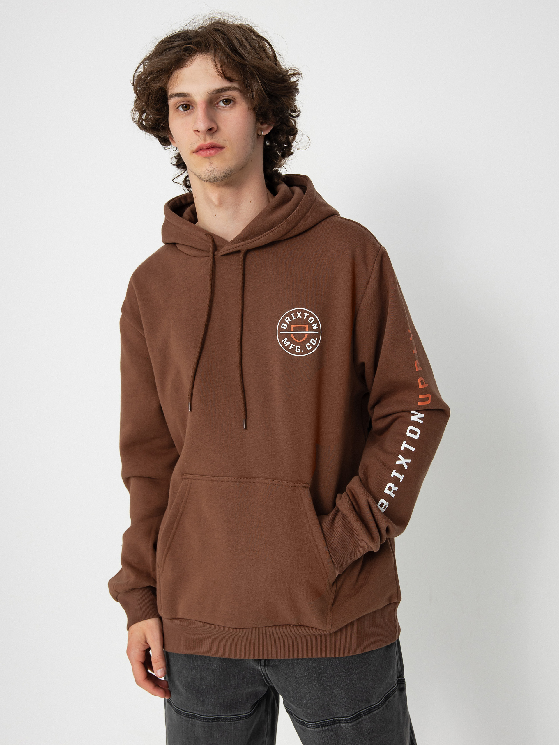 Brixton Crest HD Kapucnis pulóver (pinecone brown/rust orange/whi)