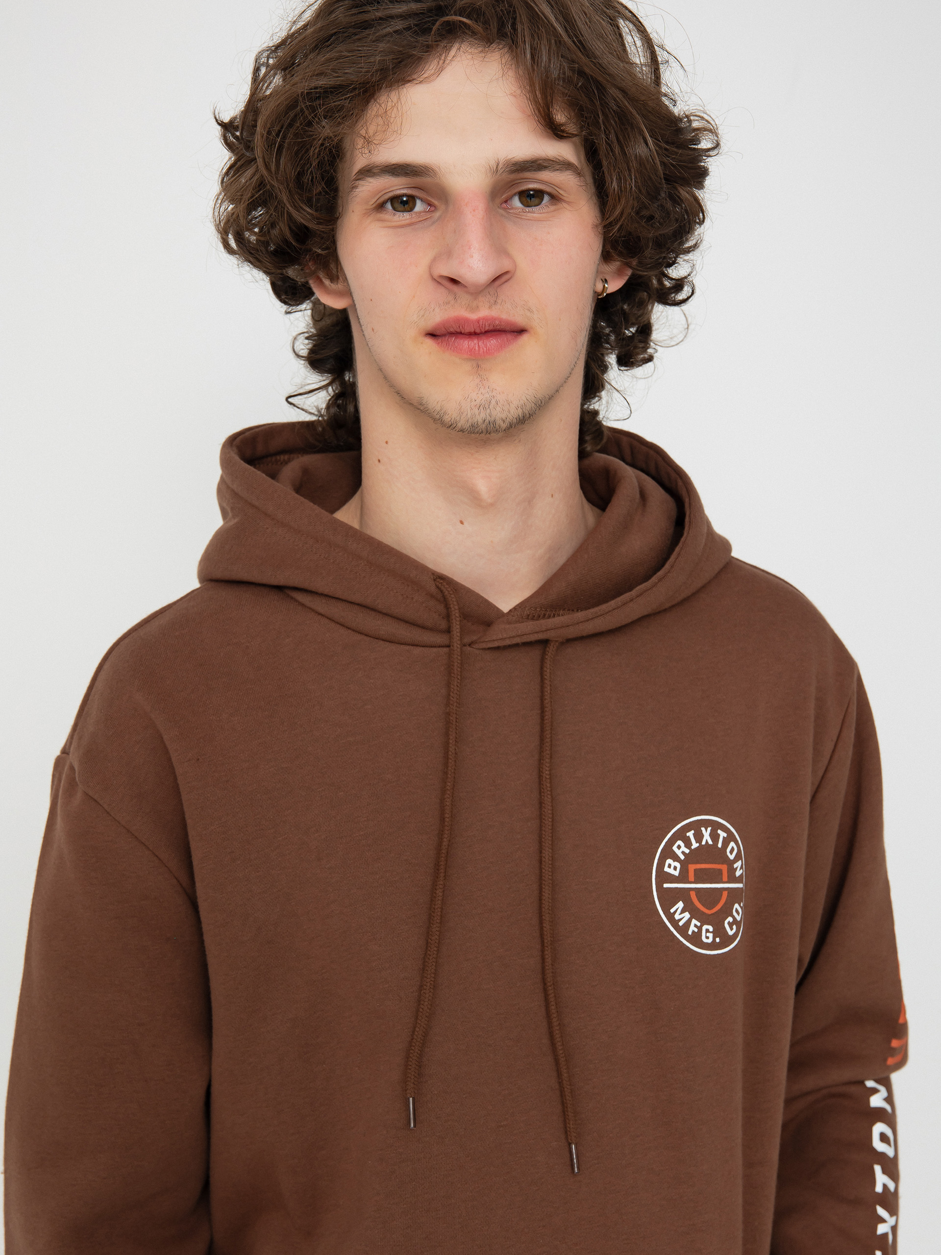 Brixton Crest HD Kapucnis pulóver (pinecone brown/rust orange/whi)