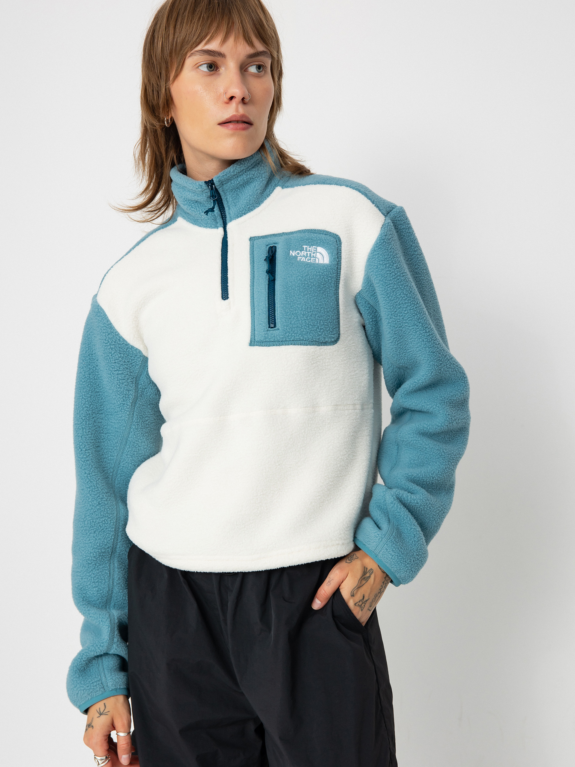 Női The North Face Yumiori 1/4 Zip Polár pulóver (algae blue/white dune/m)