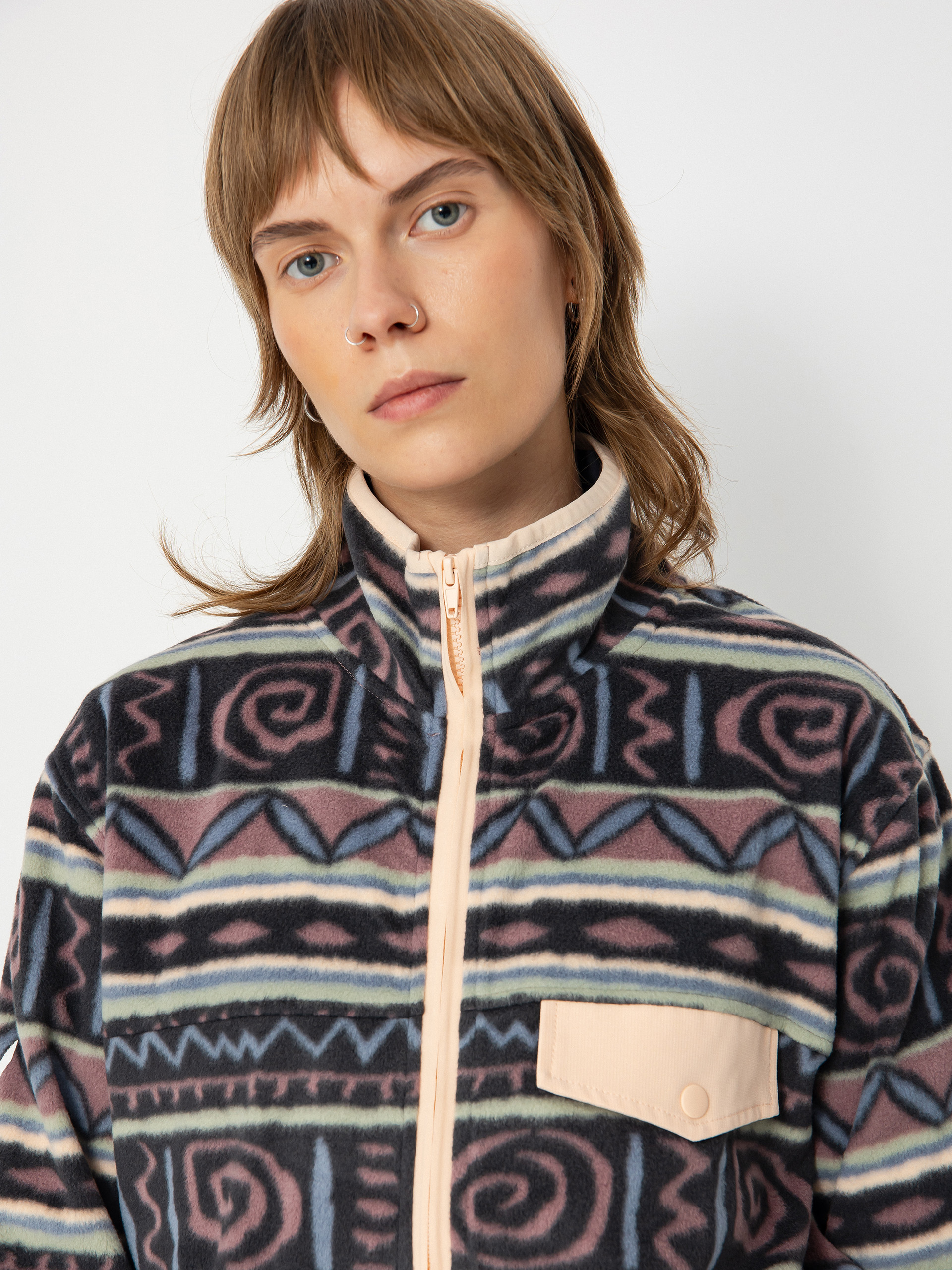 Női Polár pulóver Quiksilver Uni FZ Polar Fleece (grape shake heritage stripe 64)