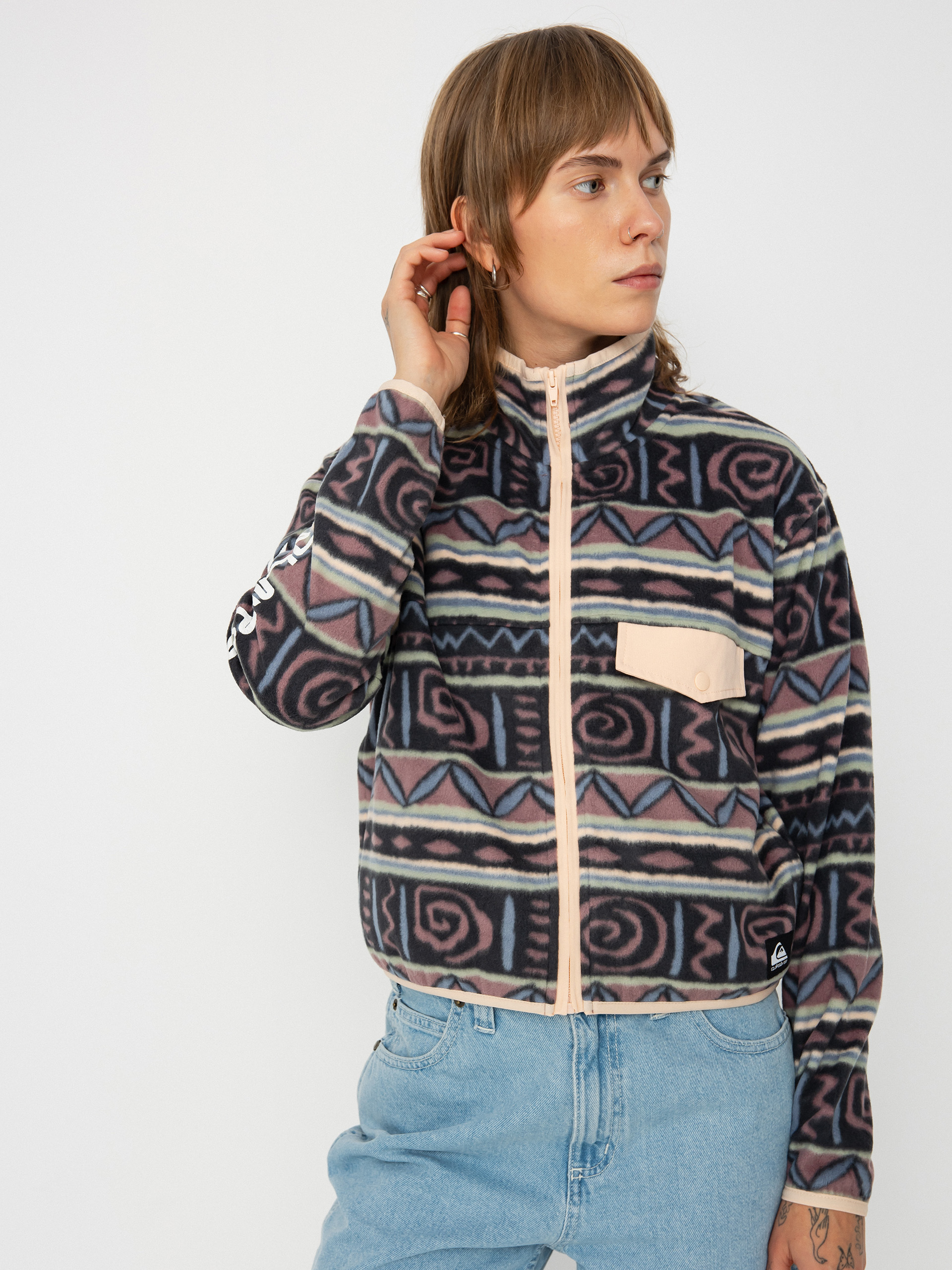 Női Polár pulóver Quiksilver Uni FZ Polar Fleece (grape shake heritage stripe 64)