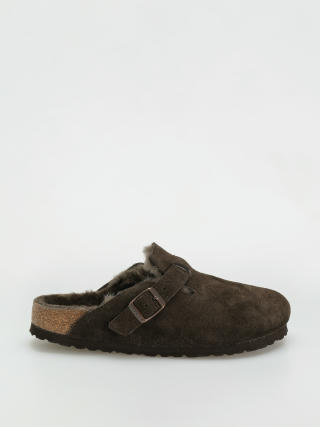 Birkenstock Boston Shearling Suede Leather Fur Narrow Wmn Flip-flop papucsok (mocha)