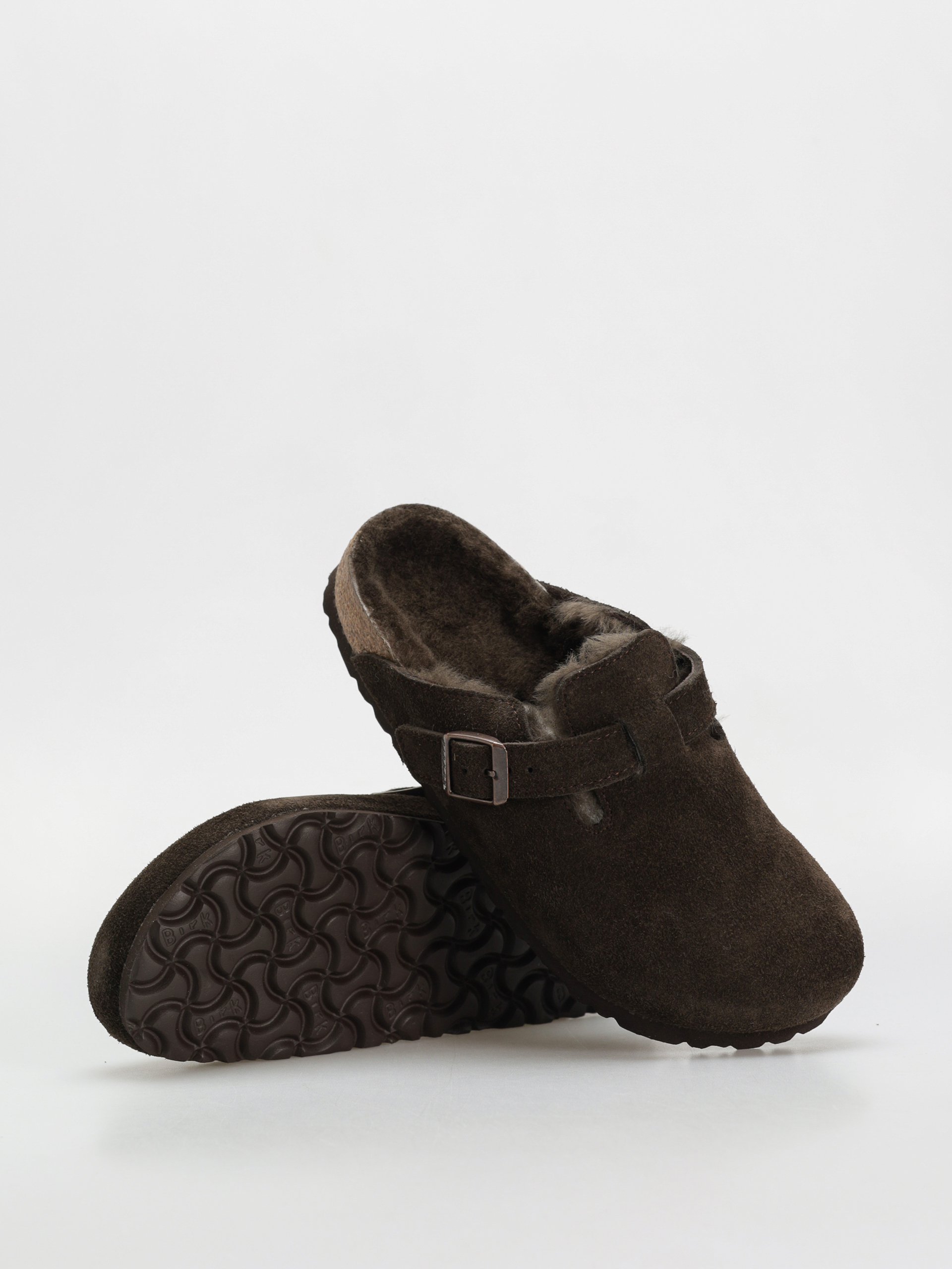 Birkenstock Boston Shearling Suede Leather Fur Narrow Wmn Flip-flop papucsok (mocha)