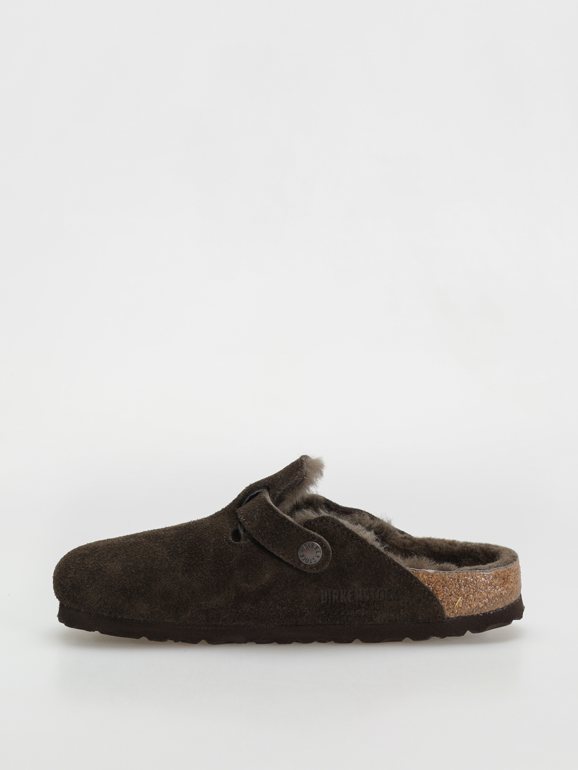 Birkenstock Boston Shearling Suede Leather Fur Narrow Wmn Flip-flop papucsok (mocha)