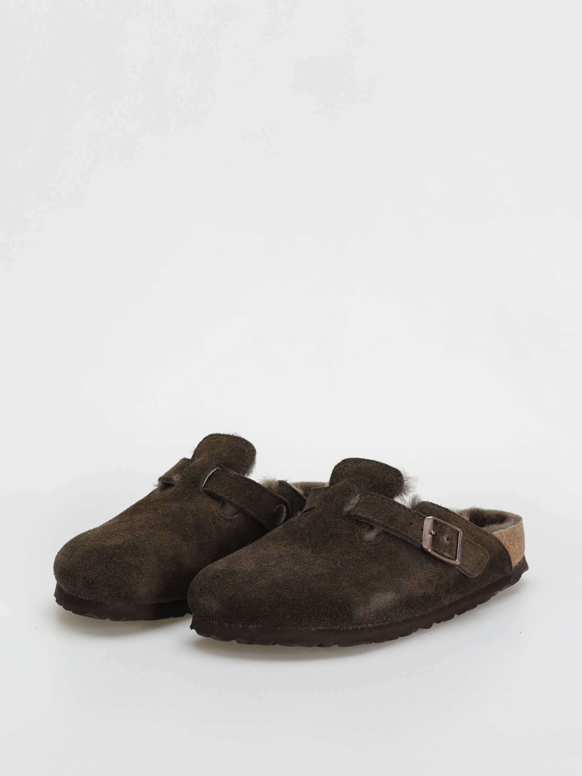 Birkenstock Boston Shearling Suede Leather Fur Narrow Wmn Flip-flop papucsok (mocha)