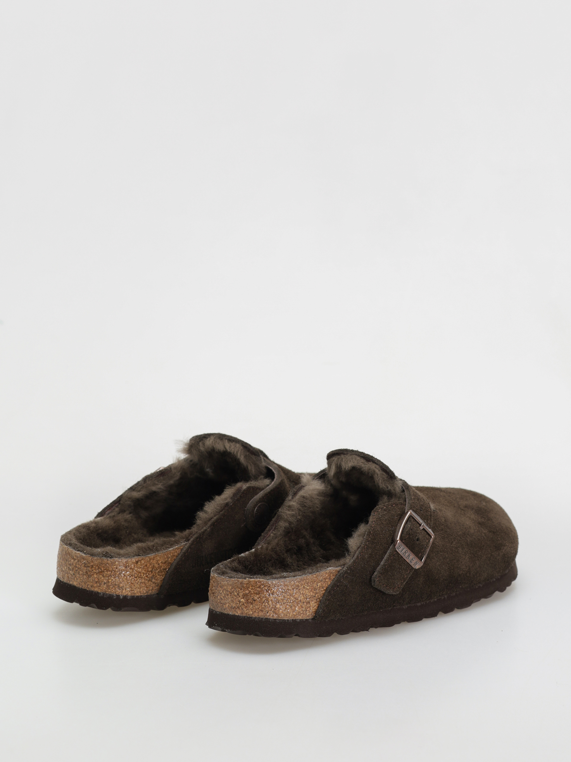 Birkenstock Boston Shearling Suede Leather Fur Narrow Wmn Flip-flop papucsok (mocha)