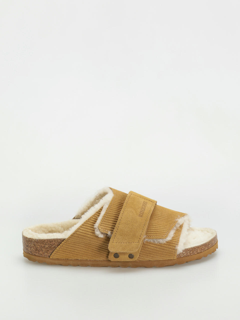 Birkenstock Kyoto Shearling Suede Leather Fur Narrow Wmn Flip-flop papucsok (corduroy cork brown)