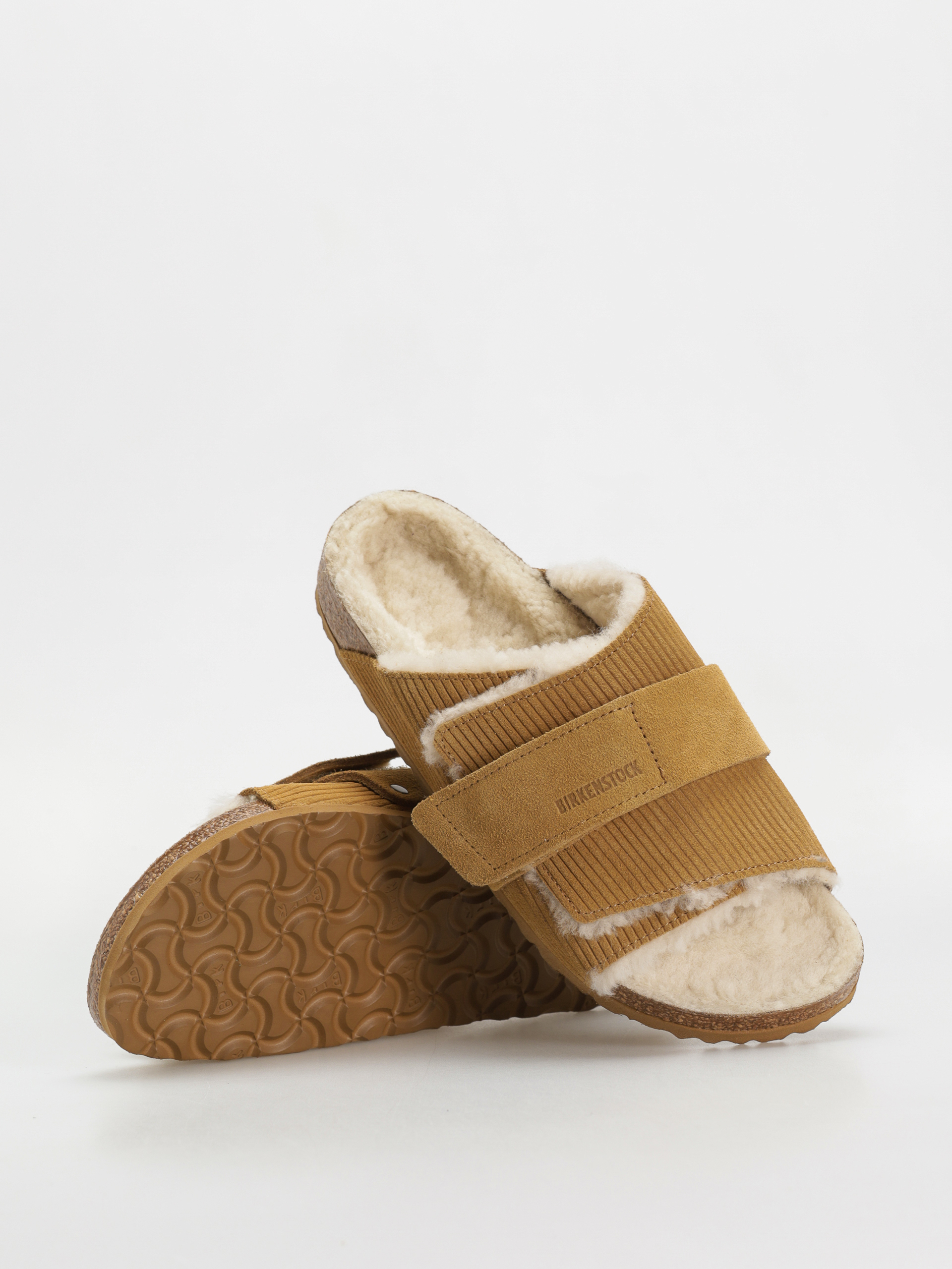 Birkenstock Kyoto Shearling Suede Leather Fur Narrow Wmn Flip-flop papucsok (corduroy cork brown)