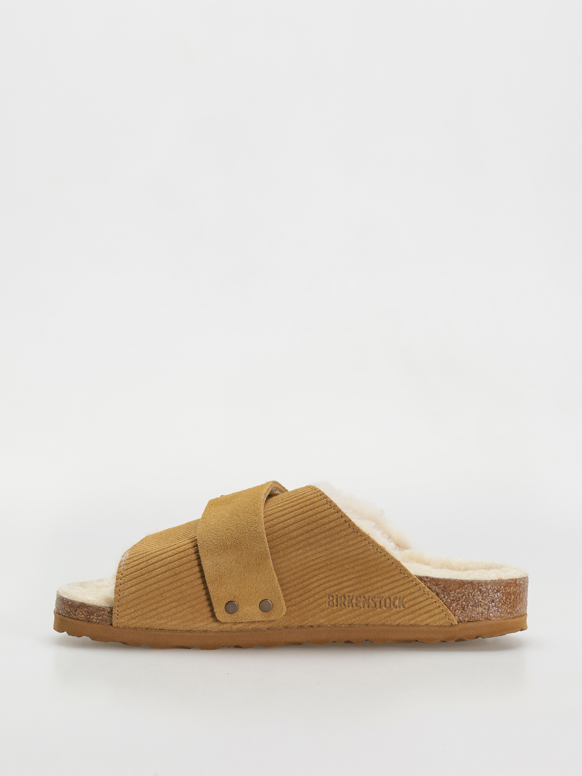 Birkenstock Kyoto Shearling Suede Leather Fur Narrow Wmn Flip-flop papucsok (corduroy cork brown)