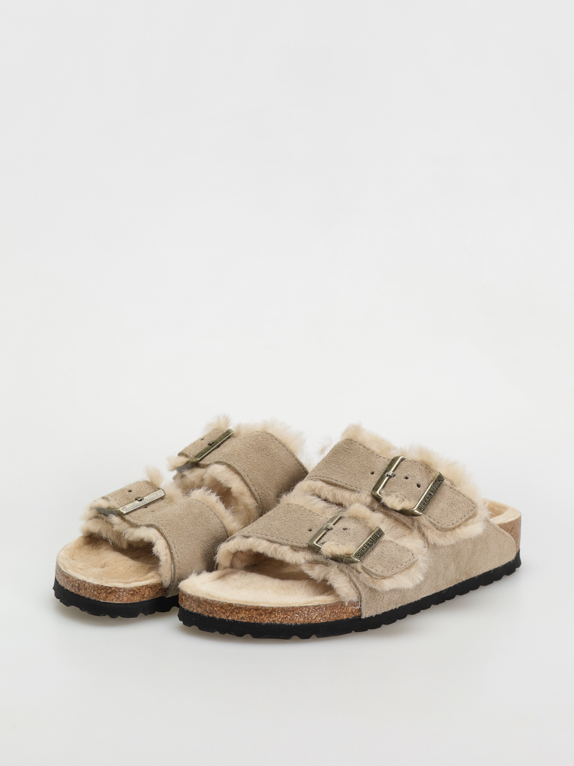 Birkenstock Arizona Shearling Suede Leather Fur Narrow Flip-flop papucsok Wmn (taupe)