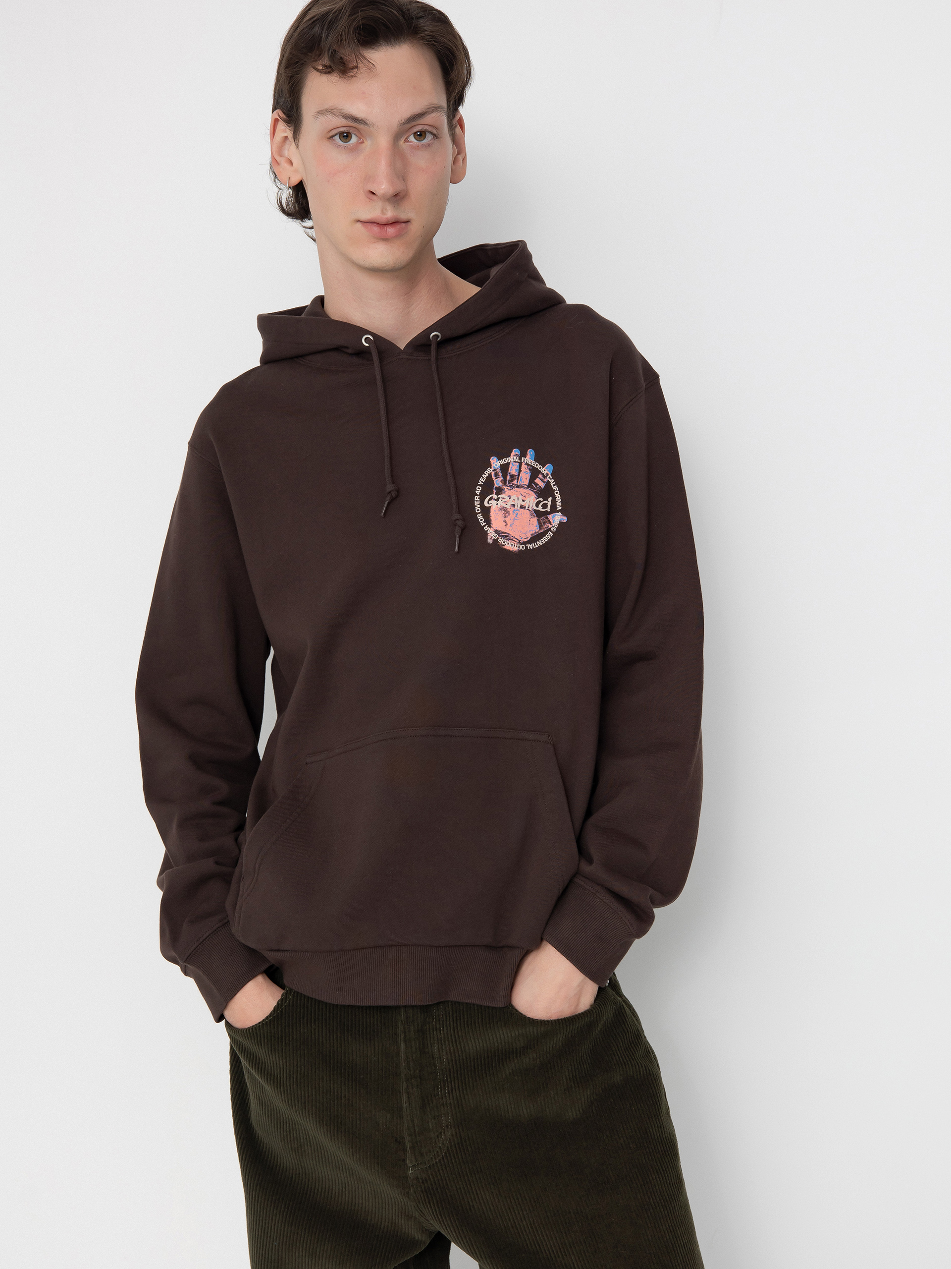 Kapucnis pulóver Gramicci Climber’S Hand HD (dark brown)