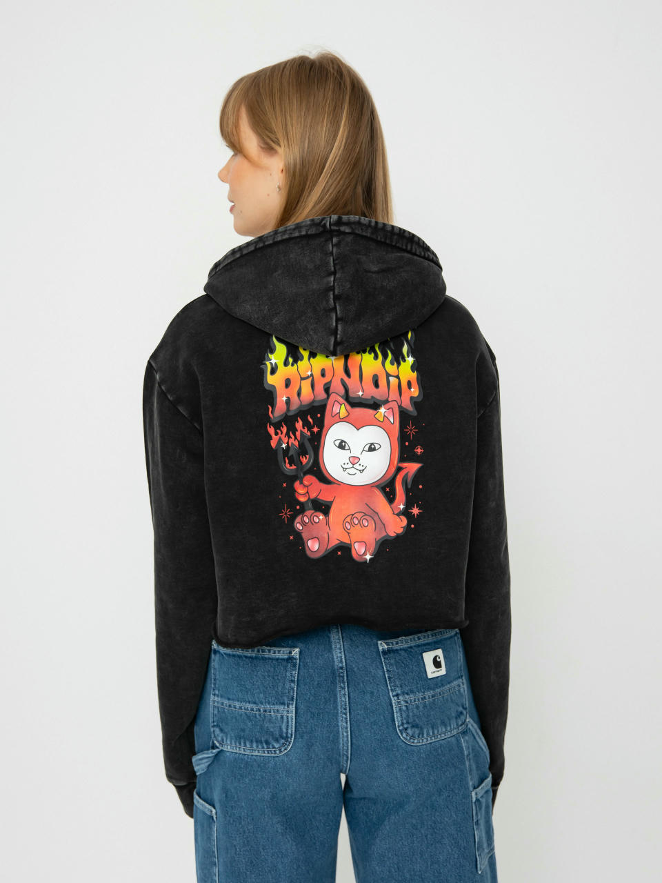 Kapucnis pulóver RipNDip Scary Cute Cropped HD (black wash)