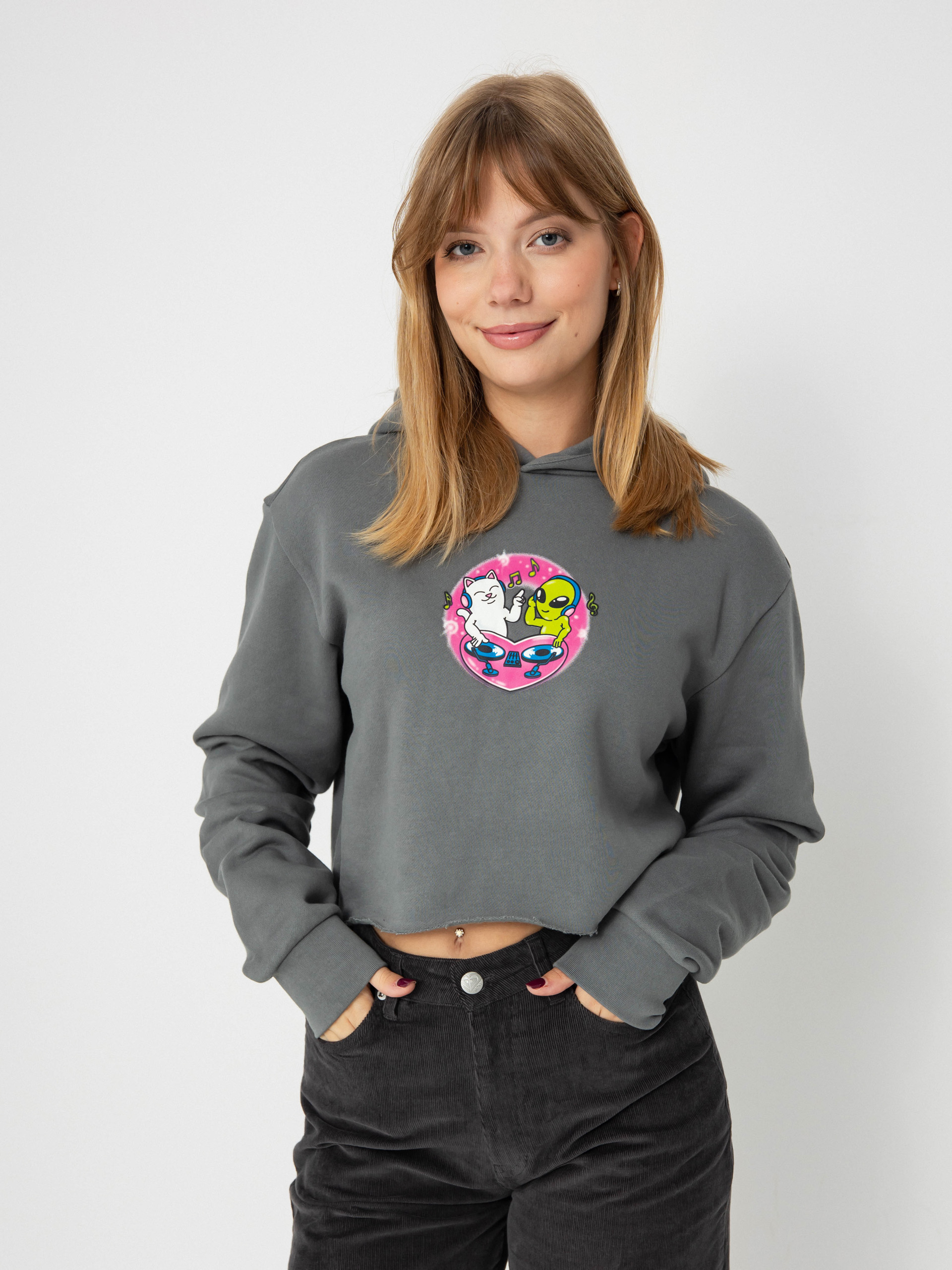Kapucnis pulóver RipNDip Love Is Ripndip Cropped HD (charcoal)