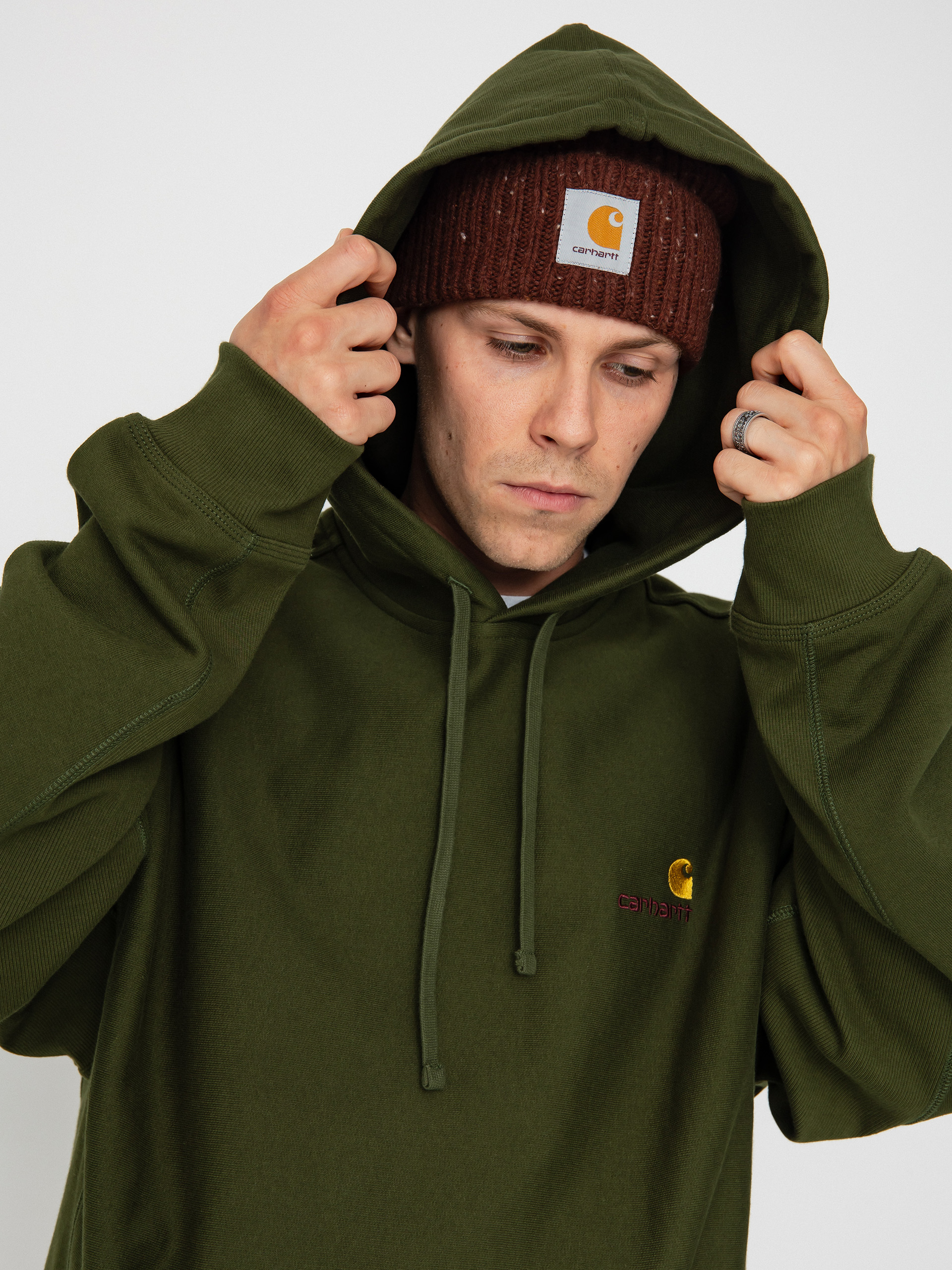 Kapucnis pulóver Carhartt WIP American Script HD (tarragon)