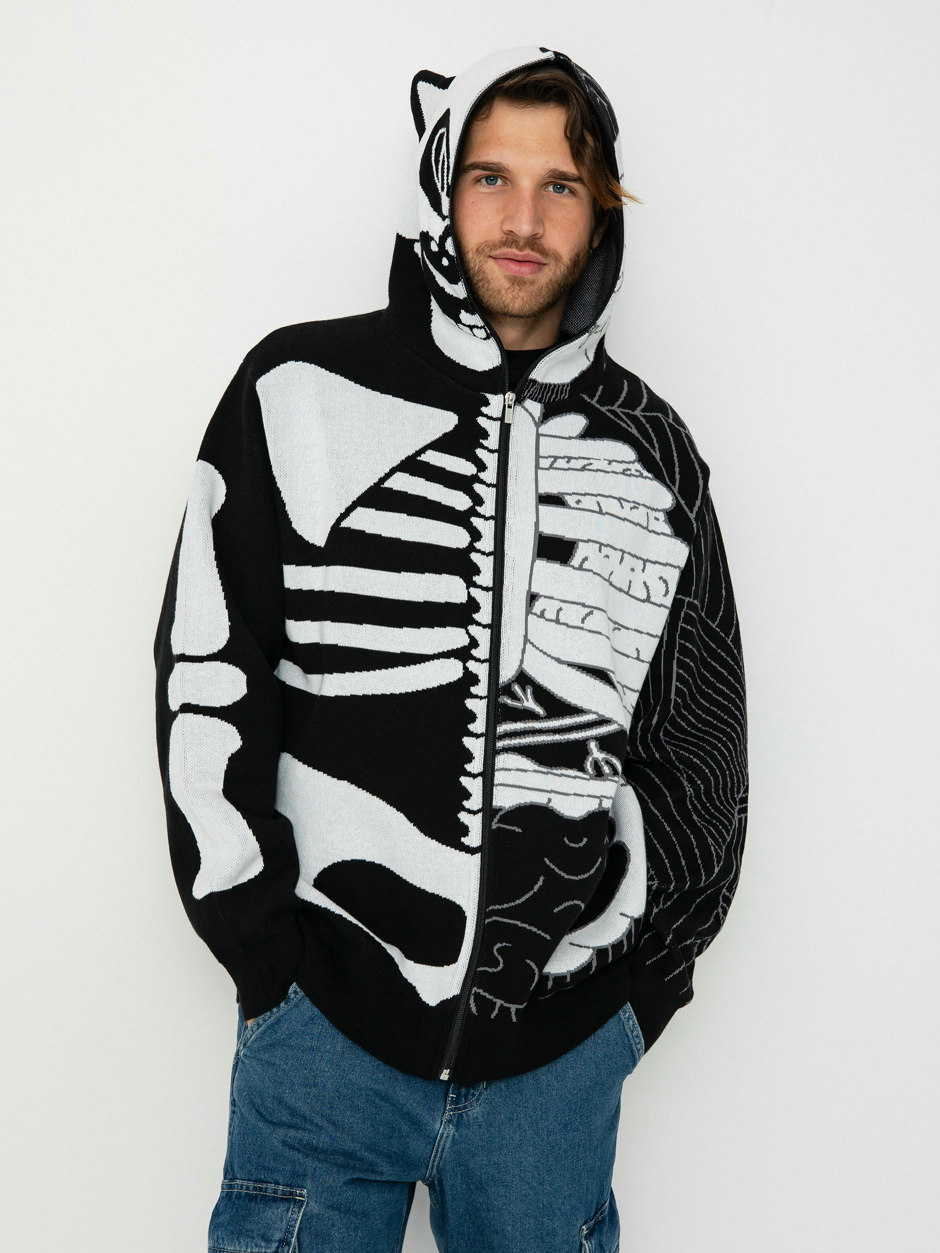 Kapucnis pulóver RipNDip Skelly Nerm Knit HD (black/white)