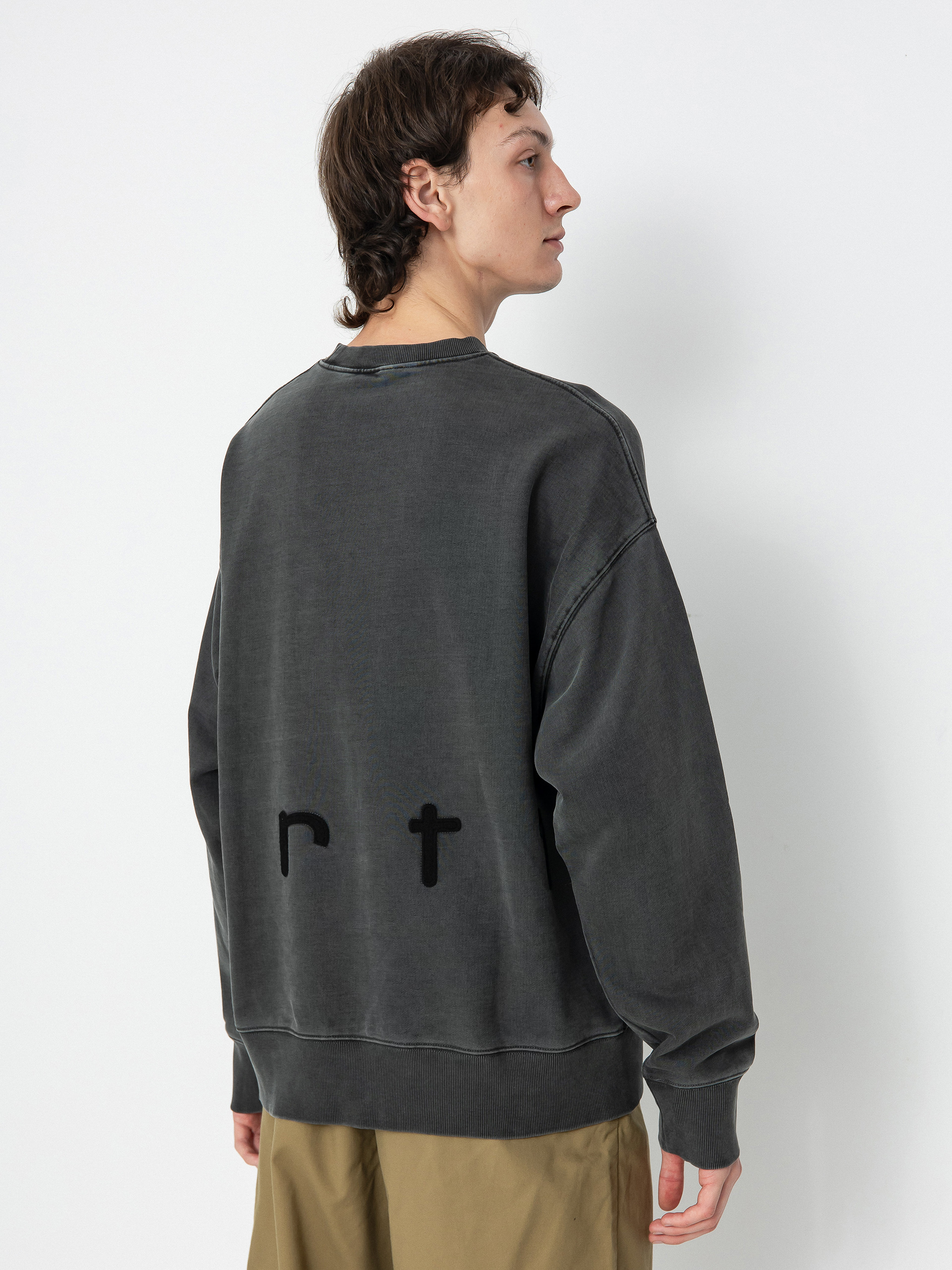 Kapucnis pulóver Carhartt WIP Felt Script (black/black garment dyed)